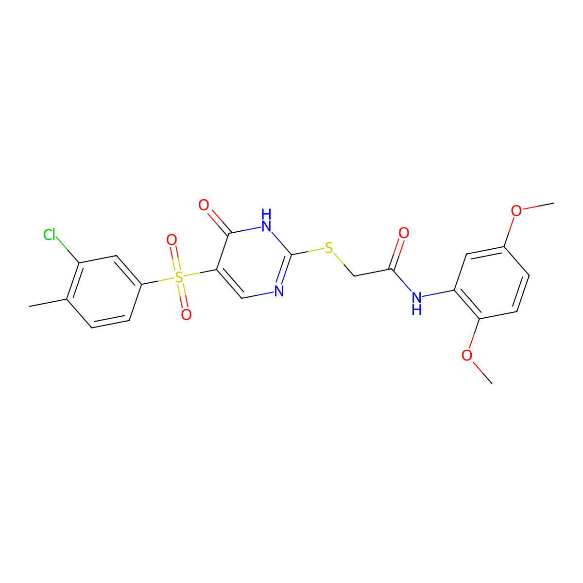 2-((5-((3-chloro-4-methylphenyl)sulfonyl)-6-oxo-1,6-dihydropyrimidin-2-yl)thio)-N-(2,5-dimethoxyphenyl)acetamide molecular structure, CAS 1223803-03-9