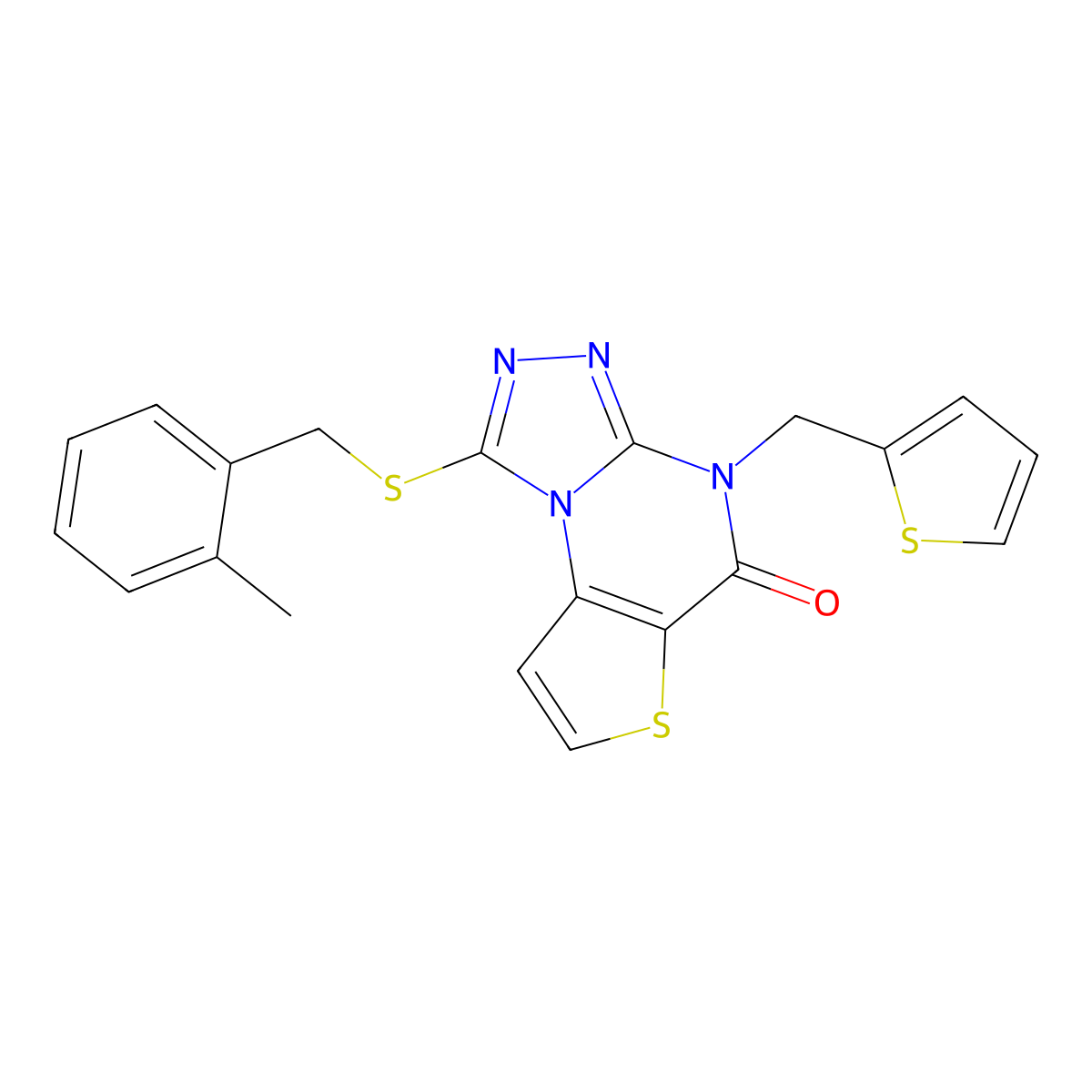1-((2-methylbenzyl)thio)-4-(thiophen-2-ylmethyl)thieno[2,3-e][1,2,4]triazolo[4,3-a]pyrimidin-5(4H)-one molecular structure, CAS 1223804-30-5