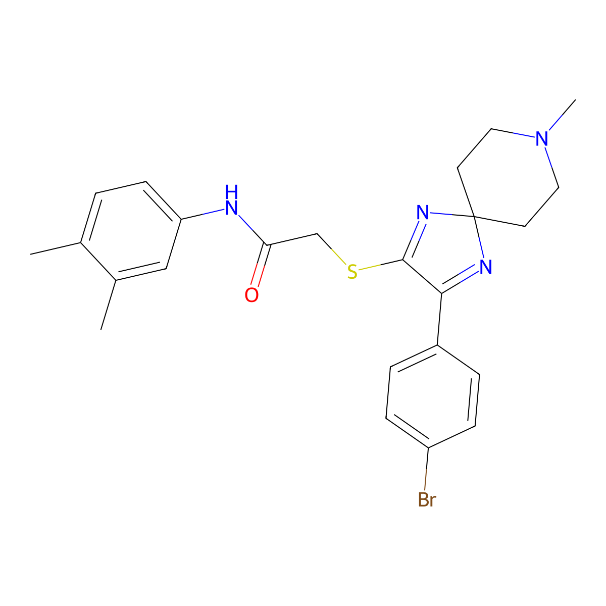 2-{[3-(4-bromophenyl)-8-methyl-1,4,8-triazaspiro[4.5]deca-1,3-dien-2-yl]sulfanyl}-N-(3,4-dimethylphenyl)acetamide molecular structure, CAS 1223805-19-3