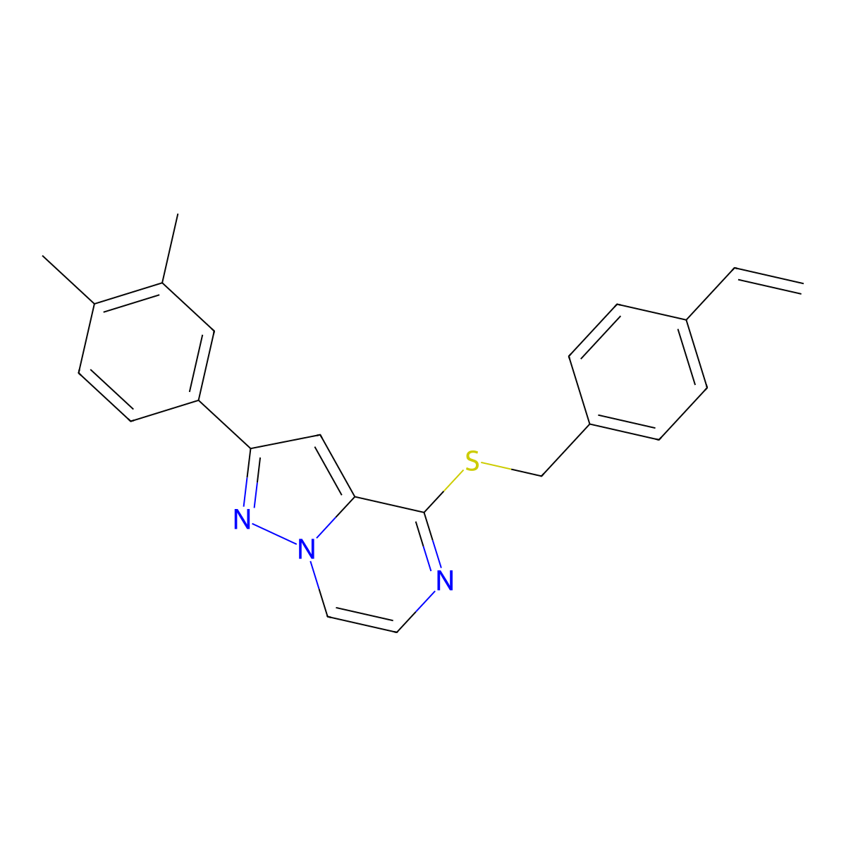 2-(3,4-Dimethylphenyl)-4-((4-vinylbenzyl)thio)pyrazolo[1,5-a]pyrazine molecular structure, CAS 1223805-51-3