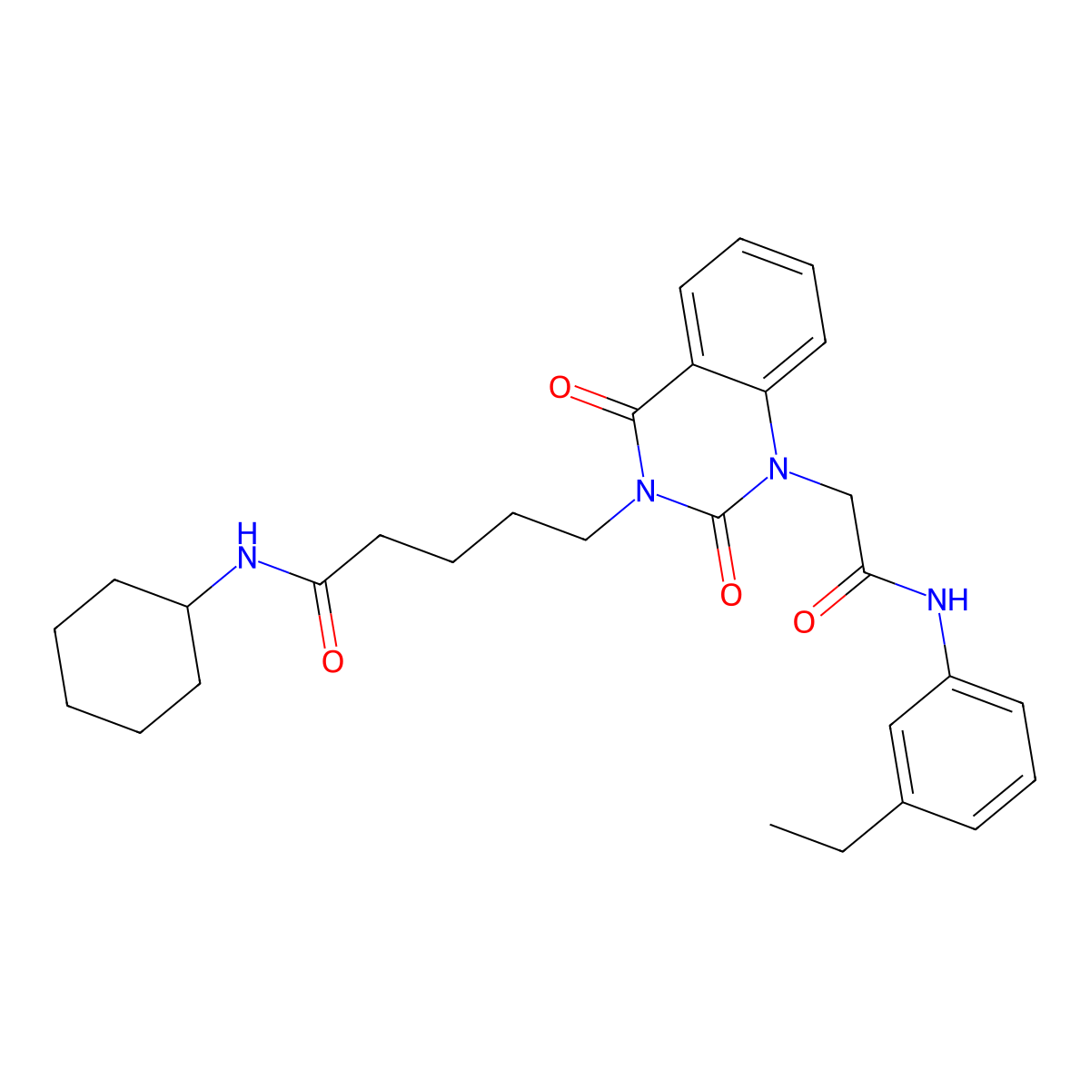 N-cyclohexyl-5-(1-{[(3-ethylphenyl)carbamoyl]methyl}-2,4-dioxo-1,2,3,4-tetrahydroquinazolin-3-yl)pentanamide molecular structure, CAS 1223805-95-5