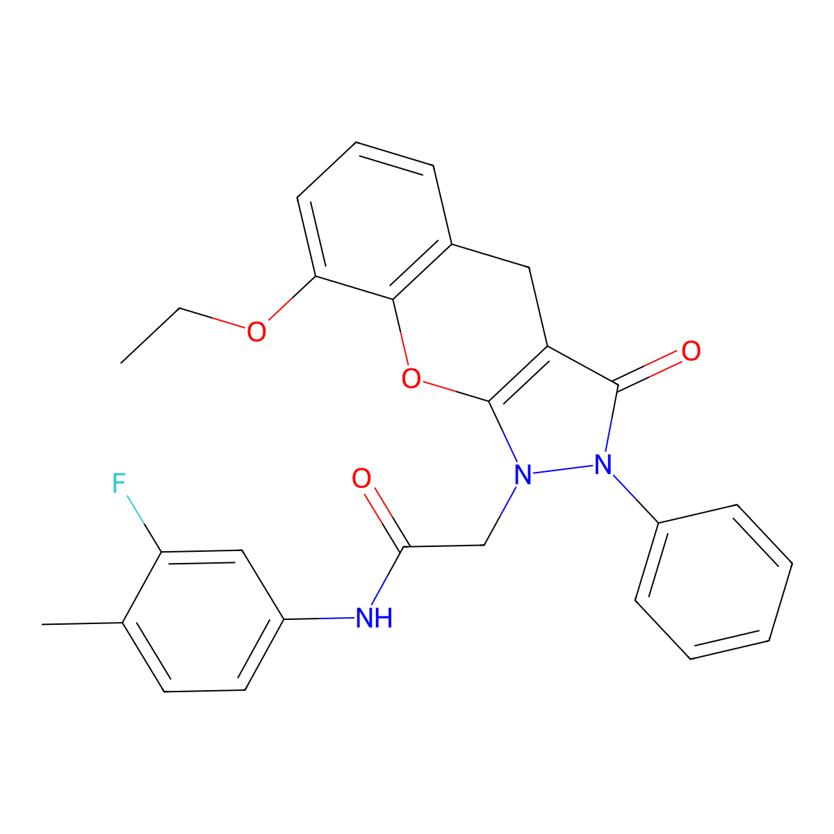 2-(8-ethoxy-3-oxo-2-phenyl-2,3-dihydrochromeno[2,3-c]pyrazol-1(4H)-yl)-N-(3-fluoro-4-methylphenyl)acetamide molecular structure, CAS 1223805-97-7