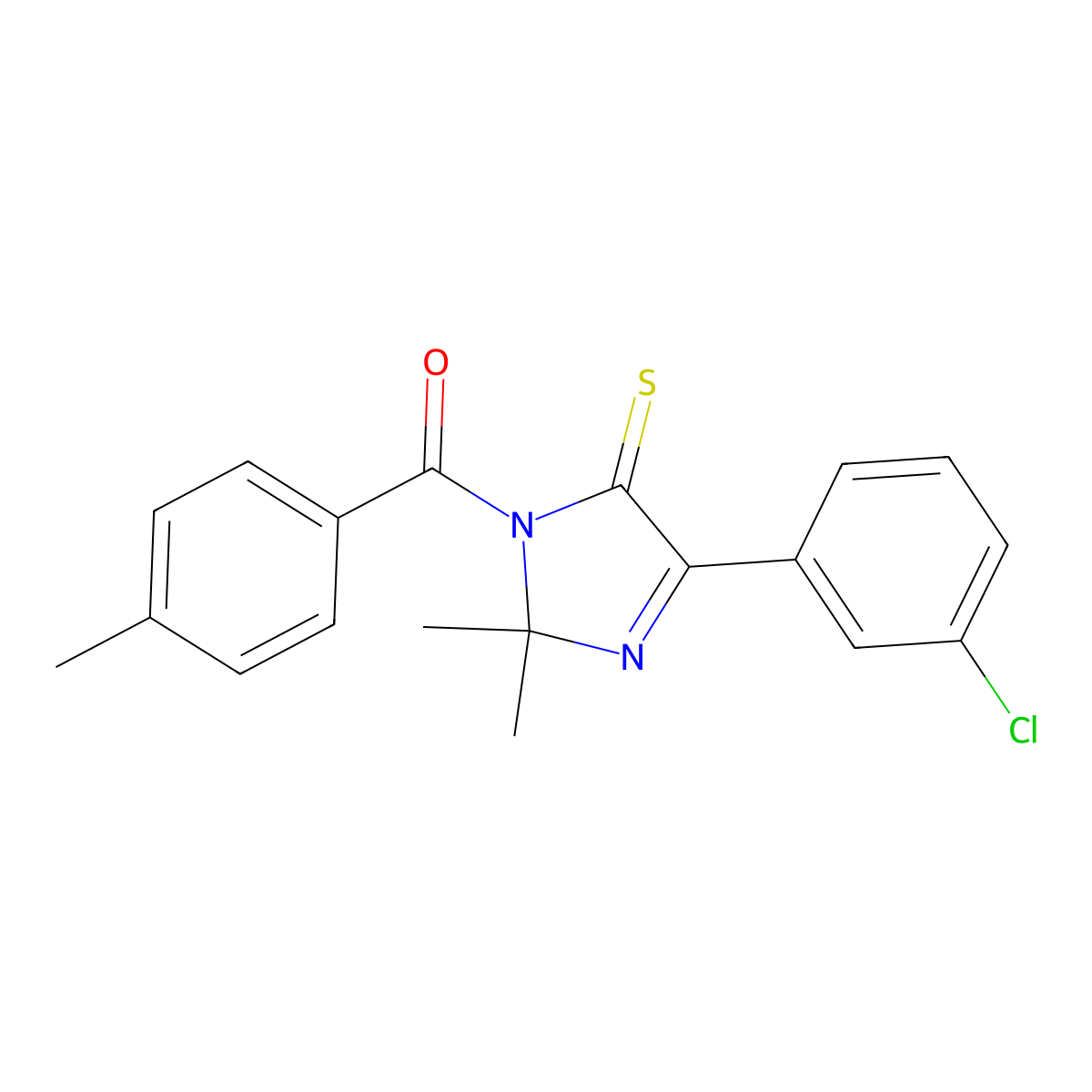 4-(3-chlorophenyl)-2,2-dimethyl-1-(4-methylbenzoyl)-2,5-dihydro-1H-imidazole-5-thione molecular structure, CAS 1223808-28-3