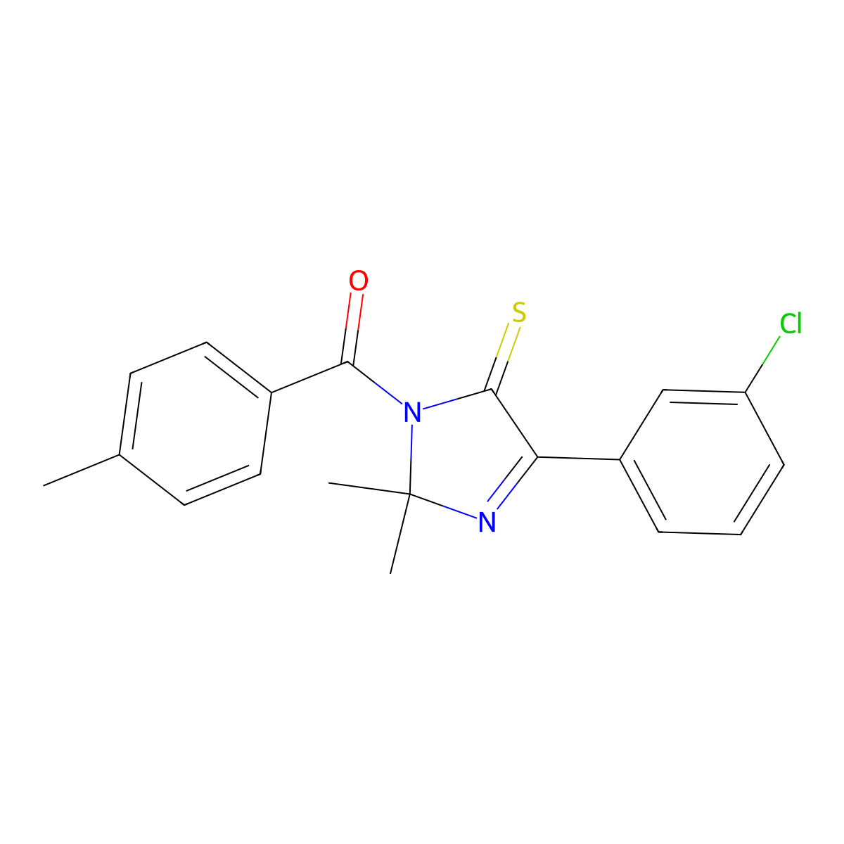 4-(3-chlorophenyl)-2,2-dimethyl-1-(4-methylbenzoyl)-2,5-dihydro-1H-imidazole-5-thione molecular structure, CAS 1223808-28-3