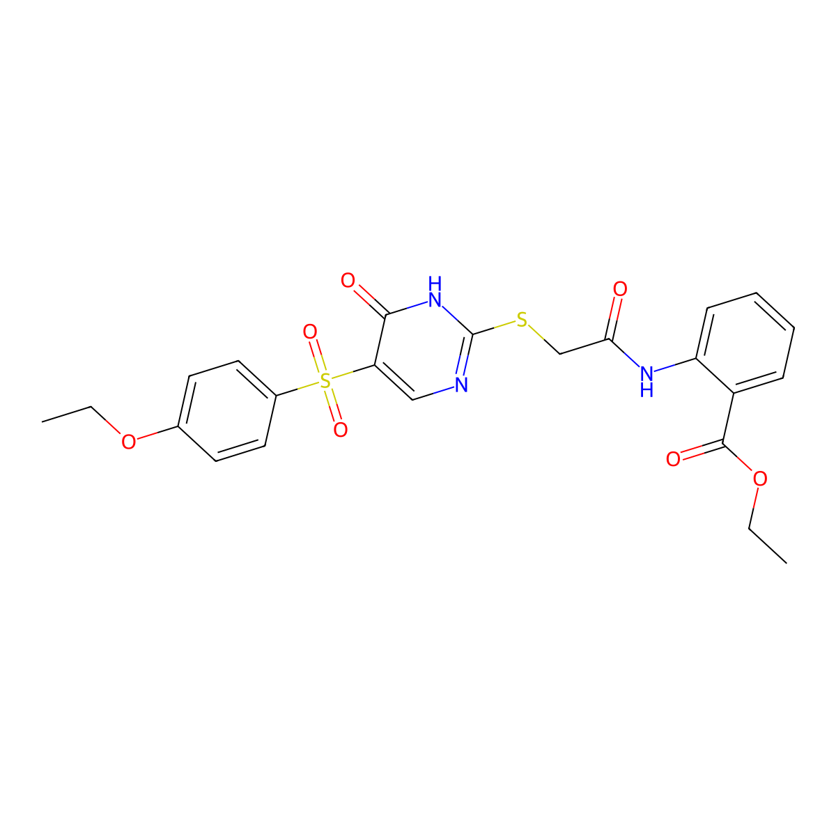 Ethyl 2-{[({5-[(4-ethoxyphenyl)sulfonyl]-6-oxo-1,6-dihydropyrimidin-2-yl}sulfanyl)acetyl]amino}benzoate molecular structure, CAS 1223808-31-8