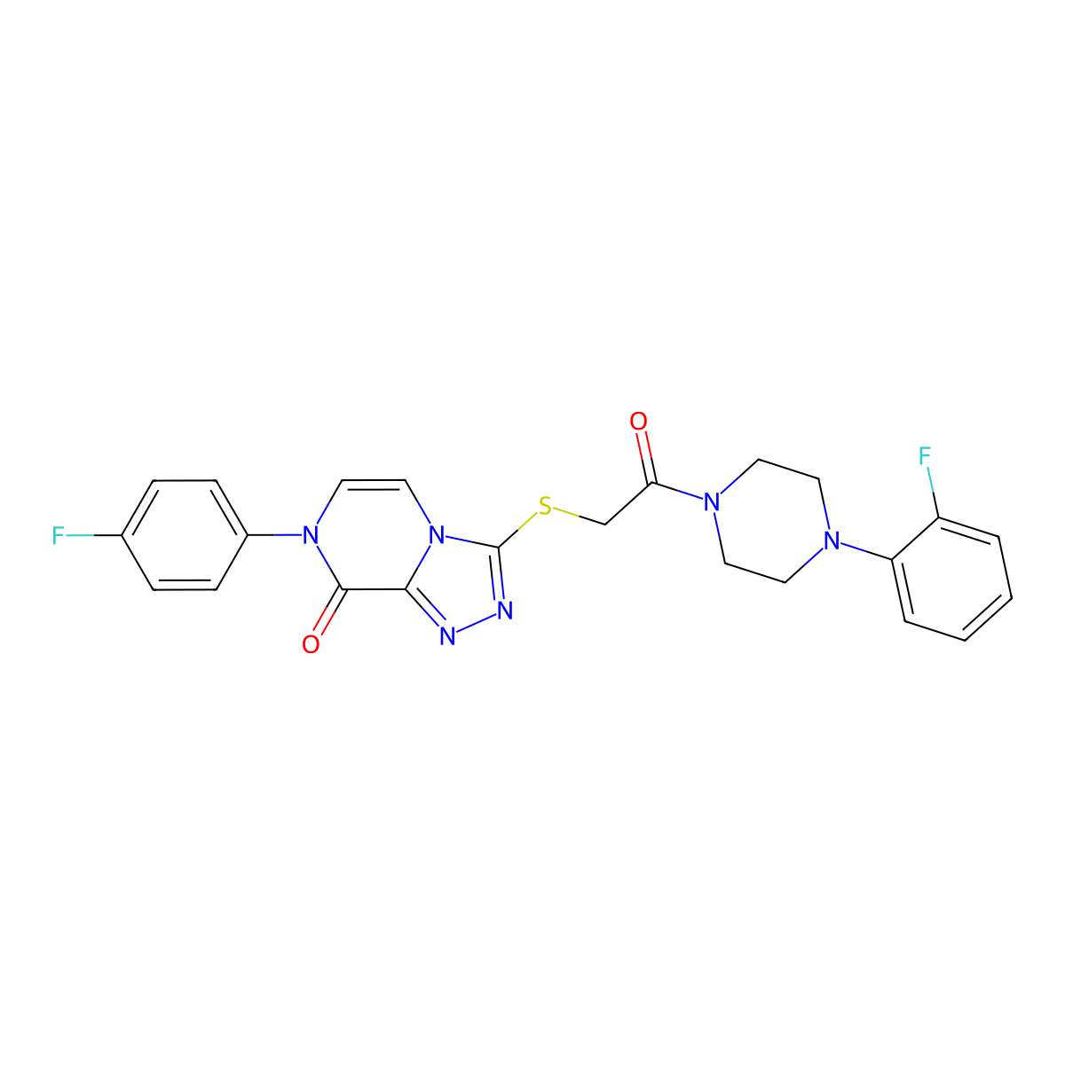 7-(4-fluorophenyl)-3-((2-(4-(2-fluorophenyl)piperazin-1-yl)-2-oxoethyl)thio)-[1,2,4]triazolo[4,3-a]pyrazin-8(7H)-one molecular structure, CAS 1223811-06-0