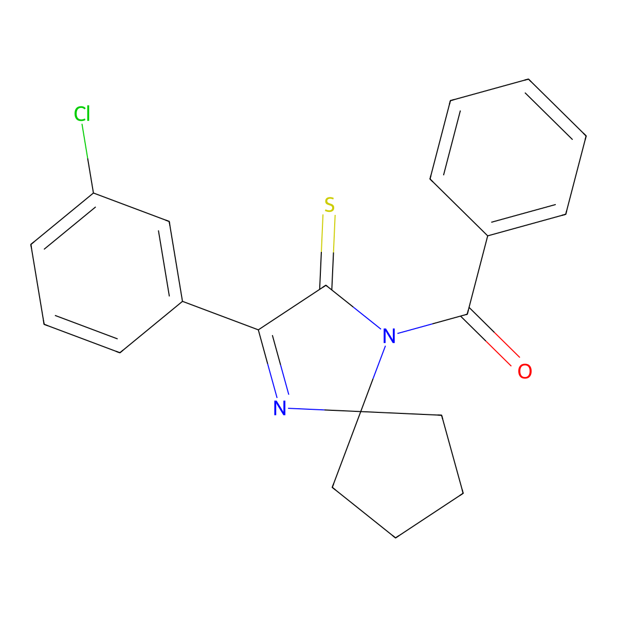 1-Benzoyl-3-(3-chlorophenyl)-1,4-diazaspiro[4.4]non-3-ene-2-thione molecular structure, CAS 1223811-90-2