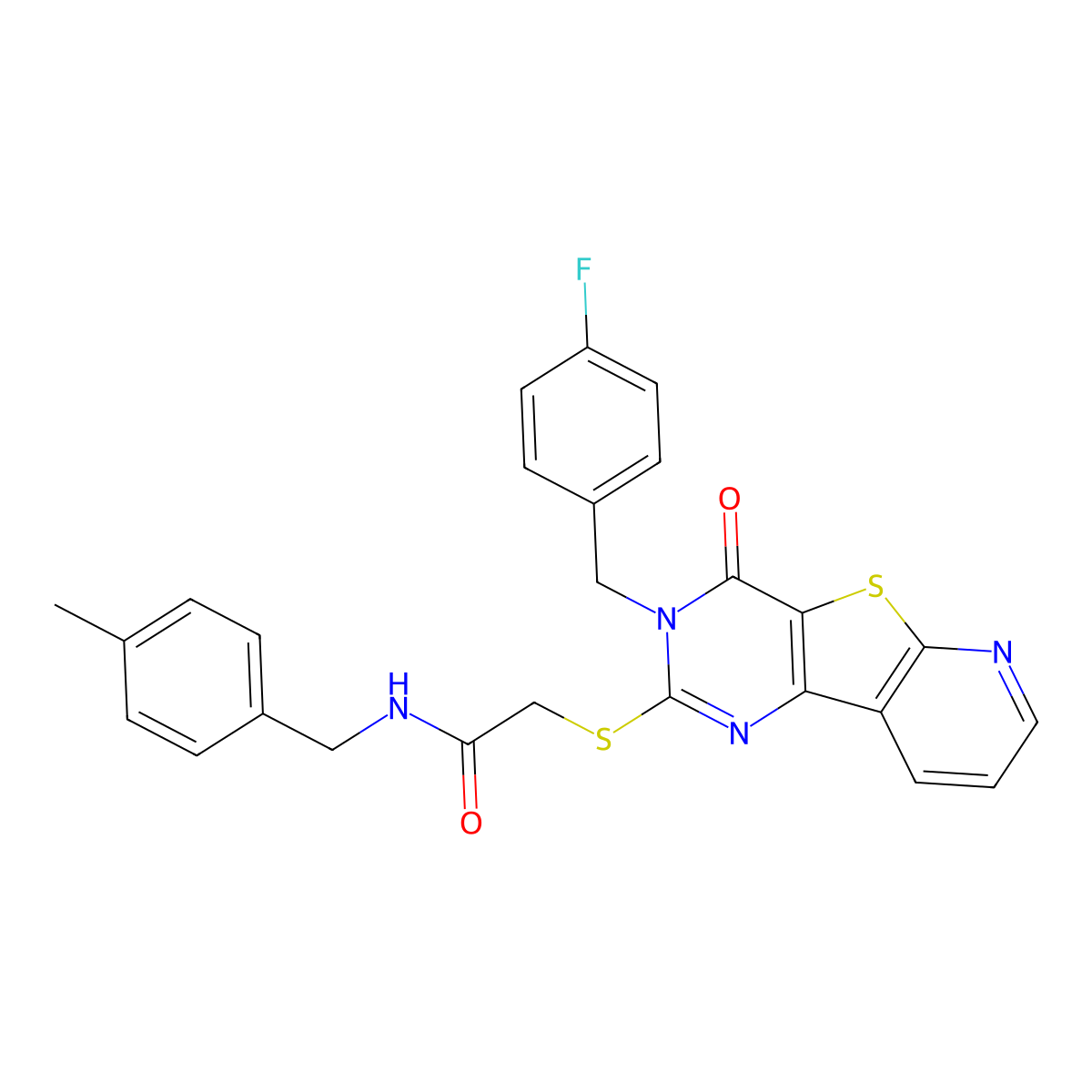 2-((3-(4-fluorobenzyl)-4-oxo-3,4-dihydropyrido[3',2':4,5]thieno[3,2-d]pyrimidin-2-yl)thio)-N-(4-methylbenzyl)acetamide molecular structure, CAS 1223812-07-4
