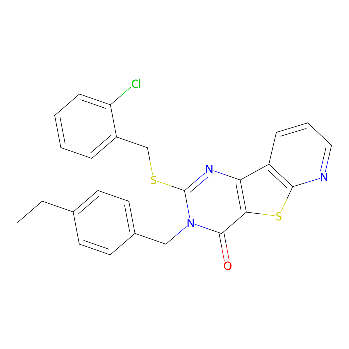 2-((2-chlorobenzyl)thio)-3-(4-ethylbenzyl)pyrido[3',2':4,5]thieno[3,2-d]pyrimidin-4(3H)-one molecular structure, CAS 1223812-70-1