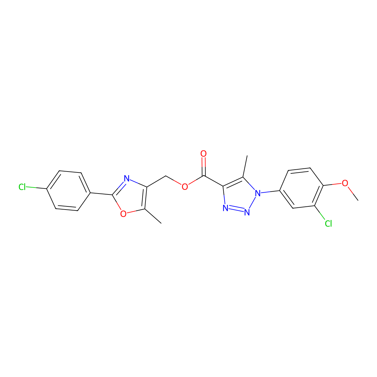 [2-(4-chlorophenyl)-5-methyl-1,3-oxazol-4-yl]methyl 1-(3-chloro-4-methoxyphenyl)-5-methyl-1H-1,2,3-triazole-4-carboxylate molecular structure, CAS 1223813-09-9