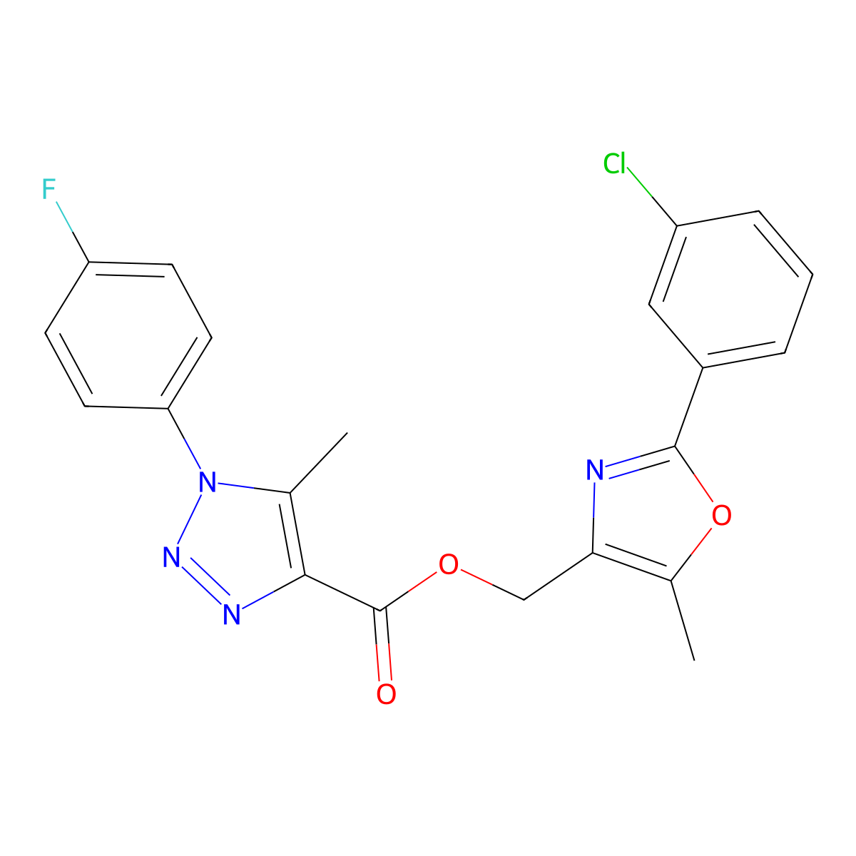 [2-(3-chlorophenyl)-5-methyl-1,3-oxazol-4-yl]methyl 1-(4-fluorophenyl)-5-methyl-1H-1,2,3-triazole-4-carboxylate molecular structure, CAS 1223813-30-6