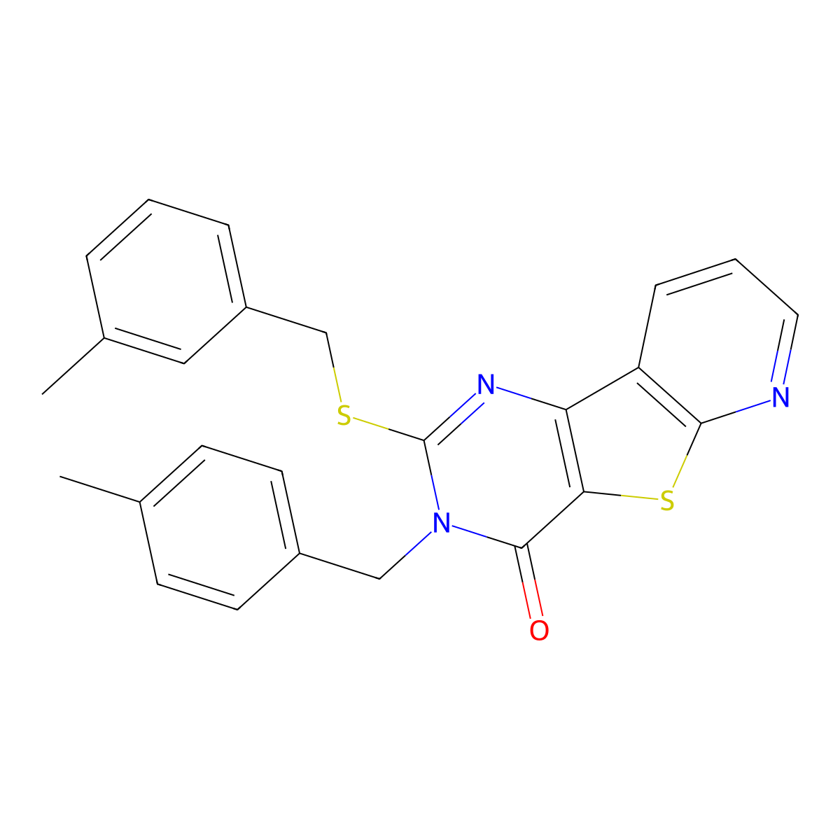 3-(4-methylbenzyl)-2-((3-methylbenzyl)thio)pyrido[3',2':4,5]thieno[3,2-d]pyrimidin-4(3H)-one molecular structure, CAS 1223813-72-6