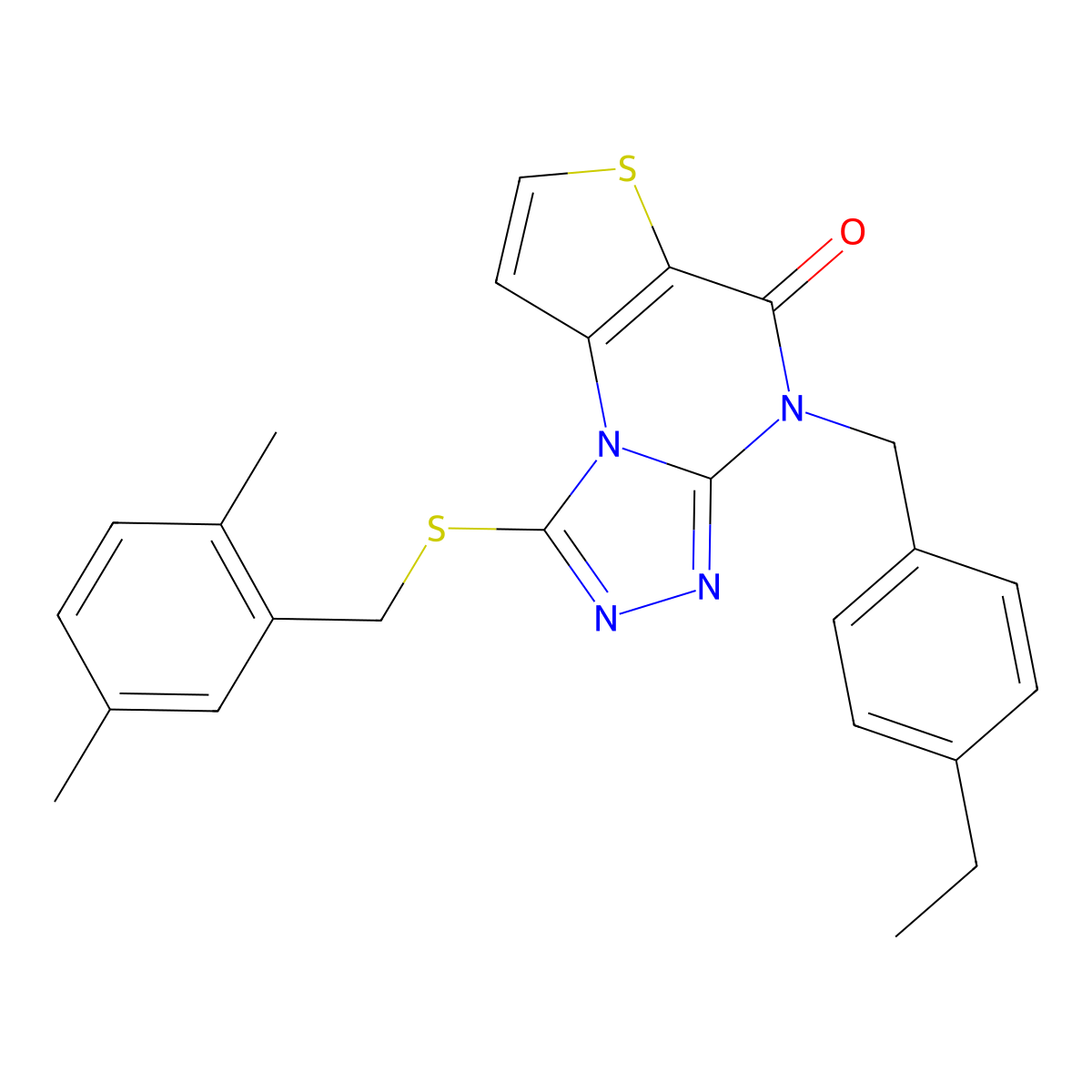 12-{[(2,5-Dimethylphenyl)methyl]sulfanyl}-8-[(4-ethylphenyl)methyl]-5-thia-1,8,10,11-tetraazatricyclo[7.3.0.0^{2,6}]dodeca-2(6),3,9,11-tetraen-7-one molecular structure, CAS 1223814-14-9