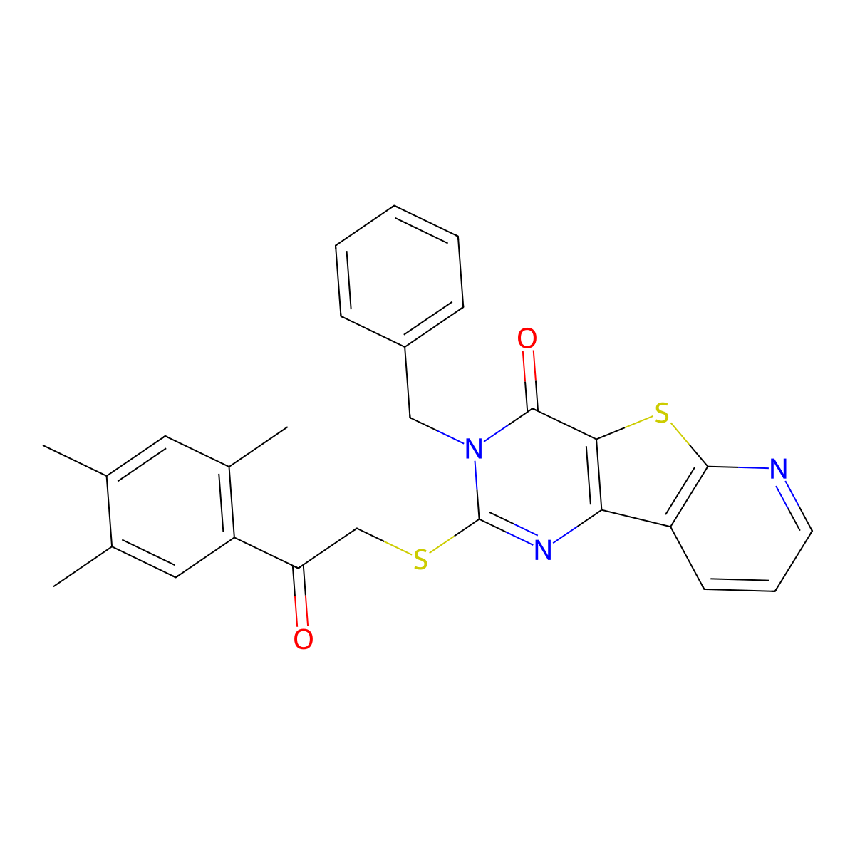 5-Benzyl-4-{[2-oxo-2-(2,4,5-trimethylphenyl)ethyl]sulfanyl}-8-thia-3,5,10-triazatricyclo[7.4.0.0^{2,7}]trideca-1(9),2(7),3,10,12-pentaen-6-one molecular structure, CAS 1223815-02-8