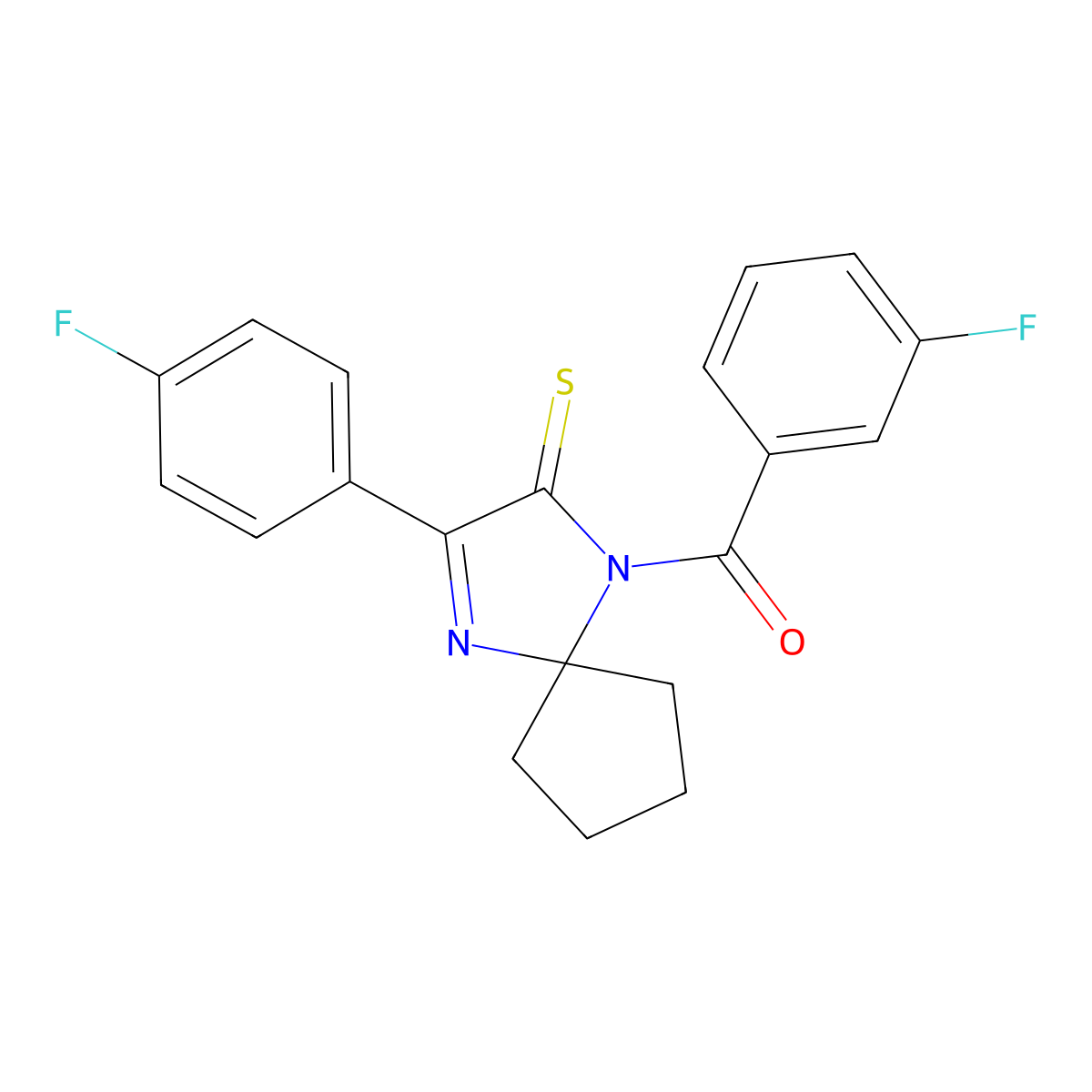 1-(3-Fluorobenzoyl)-3-(4-fluorophenyl)-1,4-diazaspiro[4.4]non-3-ene-2-thione molecular structure, CAS 1223815-25-5