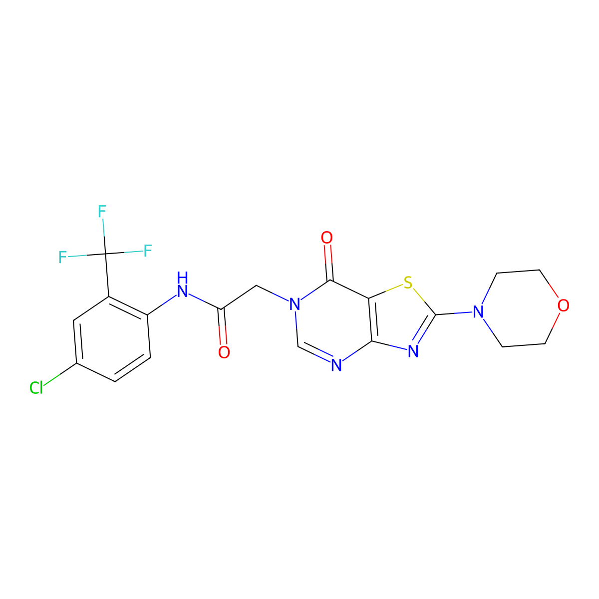 N-(4-chloro-2-(trifluoromethyl)phenyl)-2-(2-morpholino-7-oxothiazolo[4,5-d]pyrimidin-6(7H)-yl)acetamide molecular structure, CAS 1223815-80-2