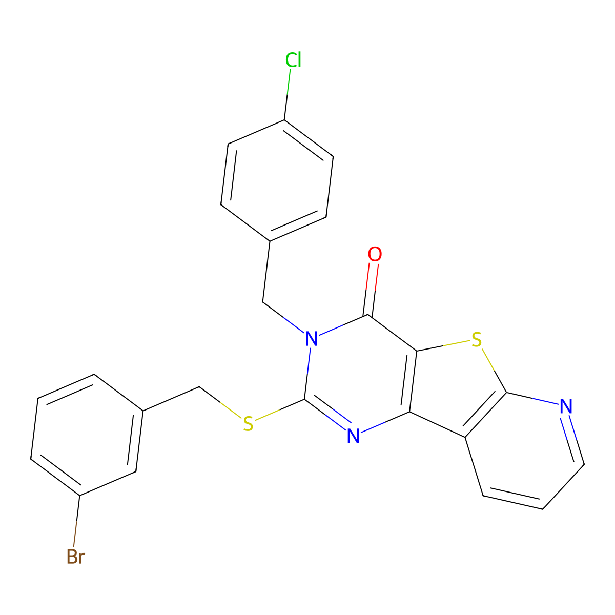 4-{[(3-Bromophenyl)methyl]sulfanyl}-5-[(4-chlorophenyl)methyl]-8-thia-3,5,10-triazatricyclo[7.4.0.0^{2,7}]trideca-1(9),2(7),3,10,12-pentaen-6-one molecular structure, CAS 1223815-84-6