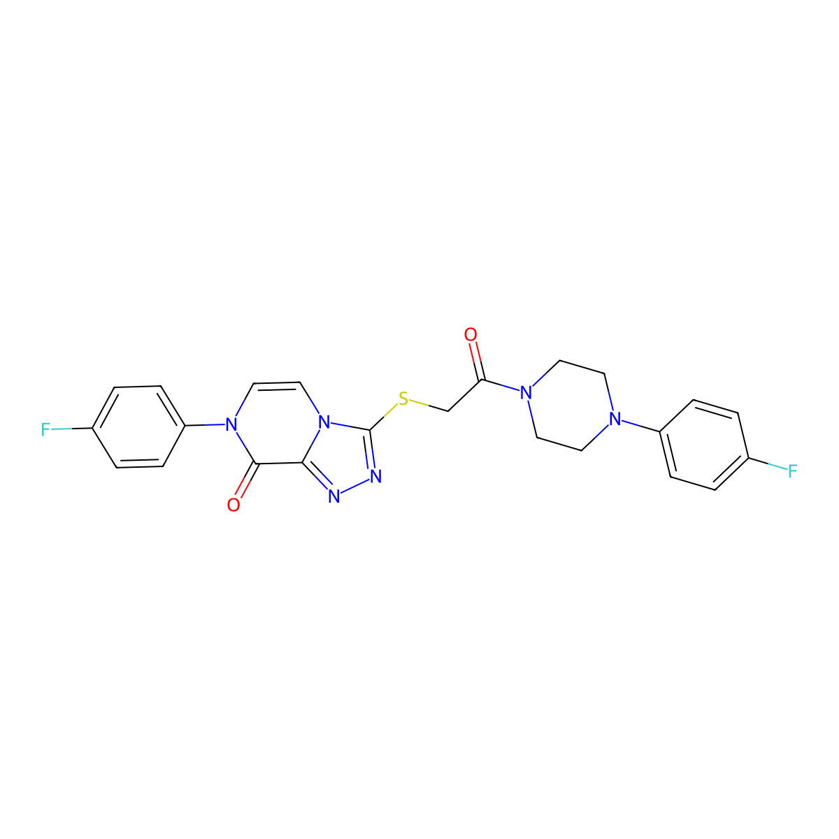 7-(4-fluorophenyl)-3-((2-(4-(4-fluorophenyl)piperazin-1-yl)-2-oxoethyl)thio)-[1,2,4]triazolo[4,3-a]pyrazin-8(7H)-one molecular structure, CAS 1223815-90-4