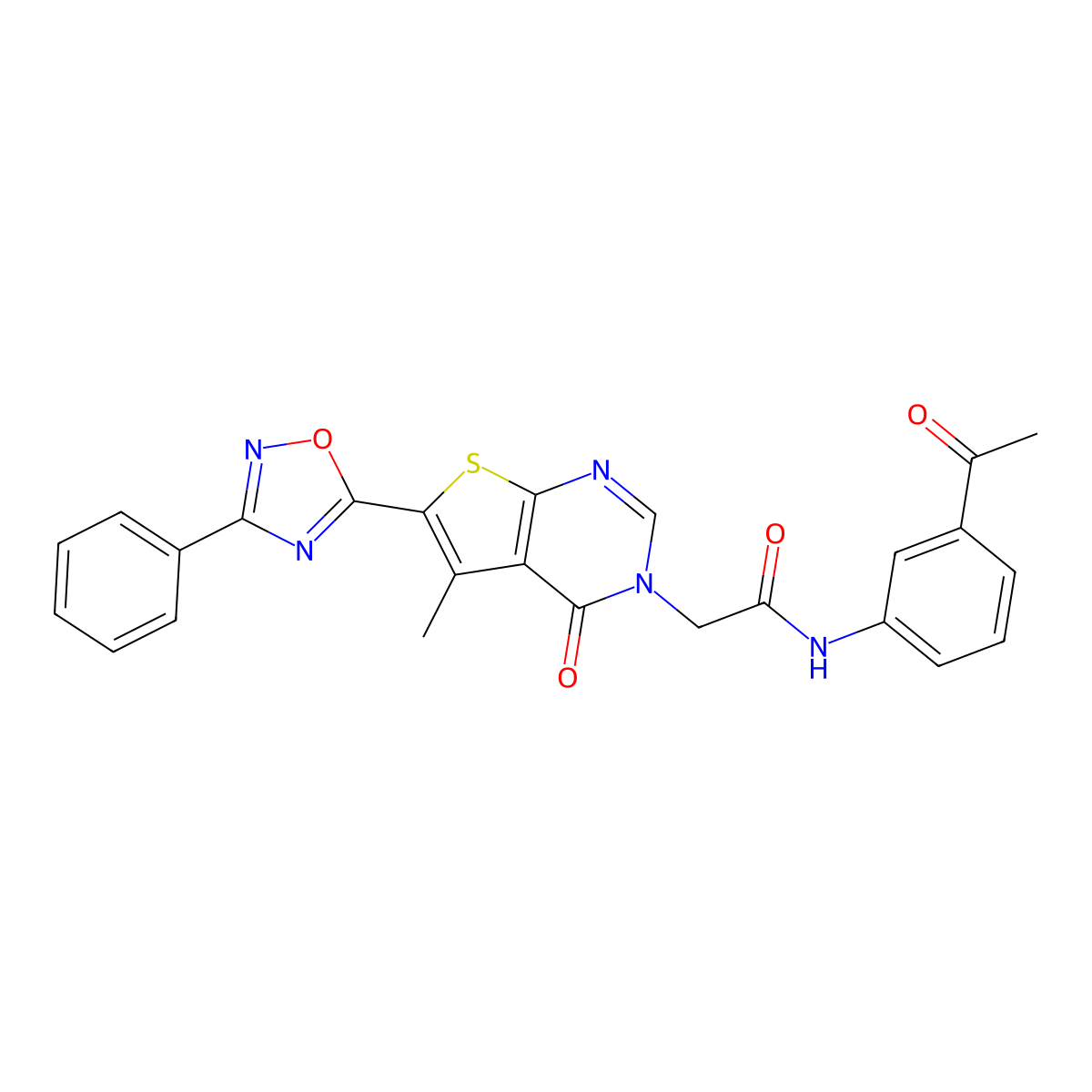 N-(3-acetylphenyl)-2-(5-methyl-4-oxo-6-(3-phenyl-1,2,4-oxadiazol-5-yl)thieno[2,3-d]pyrimidin-3(4H)-yl)acetamide molecular structure, CAS 1223816-54-3