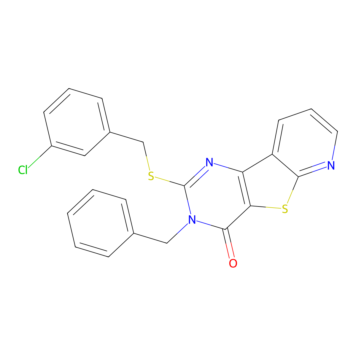 5-Benzyl-4-{[(3-chlorophenyl)methyl]sulfanyl}-8-thia-3,5,10-triazatricyclo[7.4.0.0^{2,7}]trideca-1(9),2(7),3,10,12-pentaen-6-one molecular structure, CAS 1223817-13-7