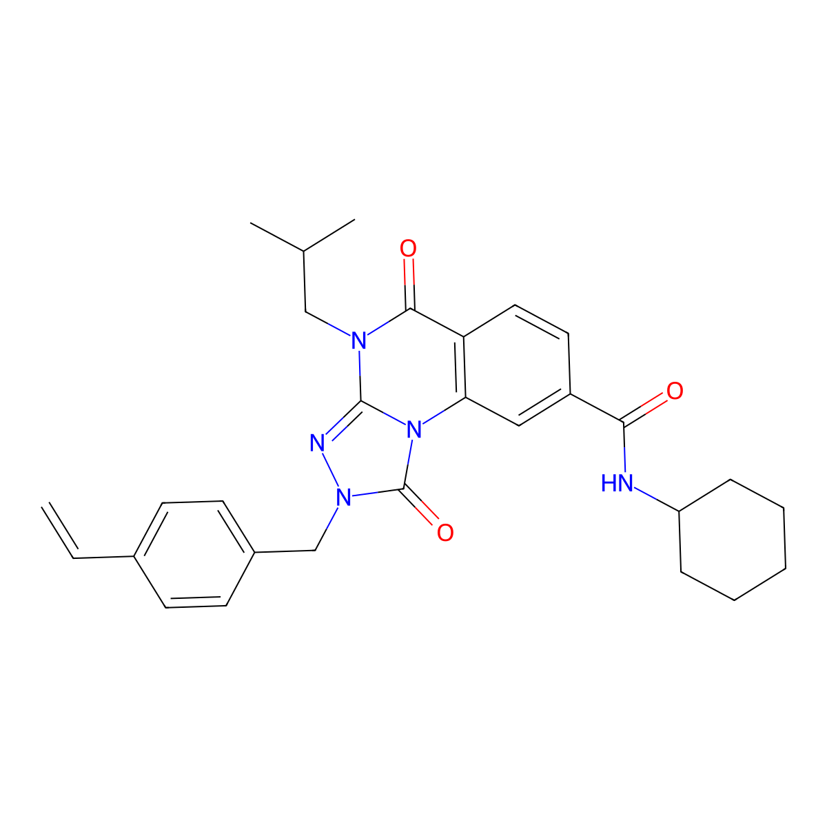 N-cyclohexyl-4-isobutyl-1,5-dioxo-2-(4-vinylbenzyl)-1,2,4,5-tetrahydro-[1,2,4]triazolo[4,3-a]quinazoline-8-carboxamide molecular structure, CAS 1223817-93-3