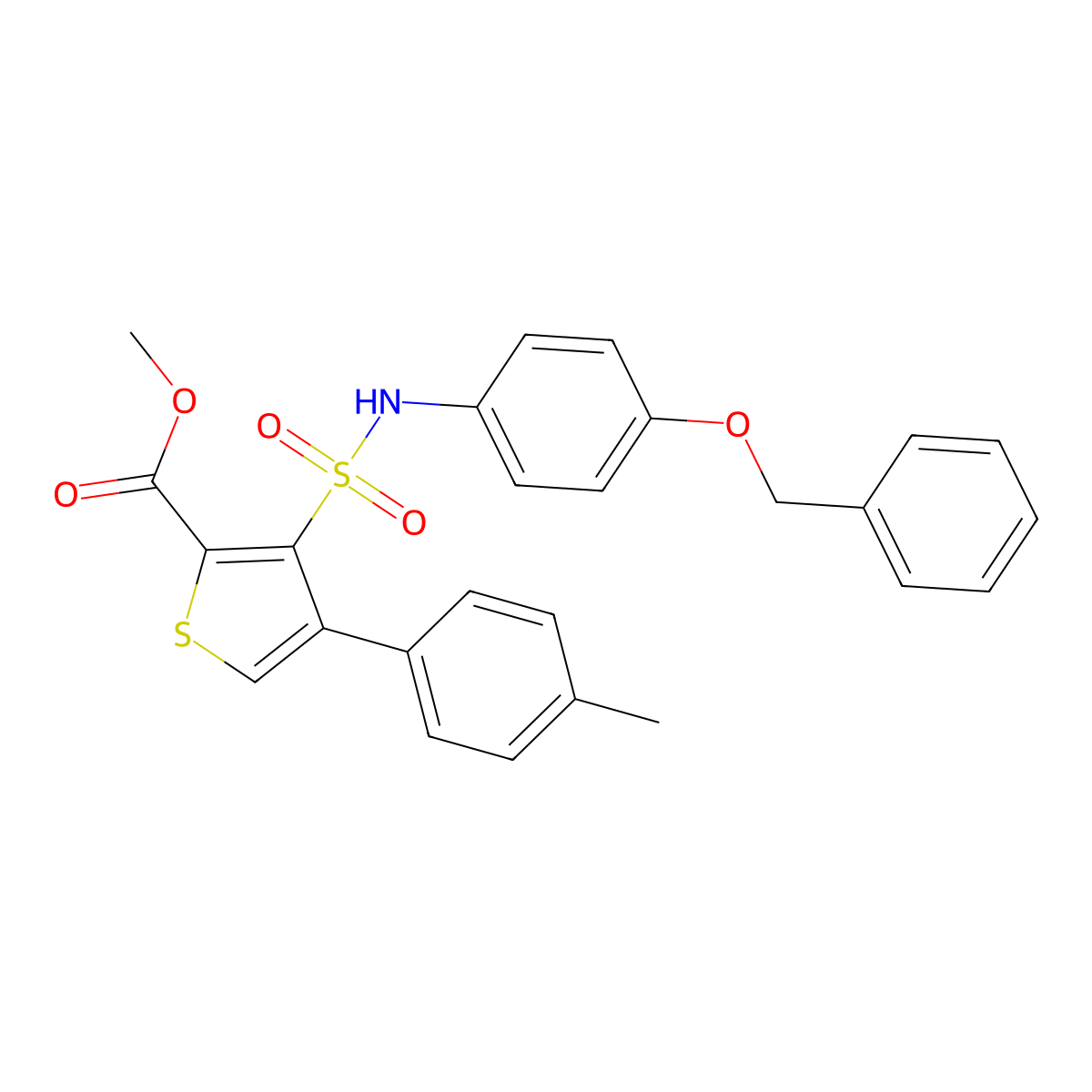 Methyl 3-{[4-(benzyloxy)phenyl]sulfamoyl}-4-(4-methylphenyl)thiophene-2-carboxylate molecular structure, CAS 1223818-11-8