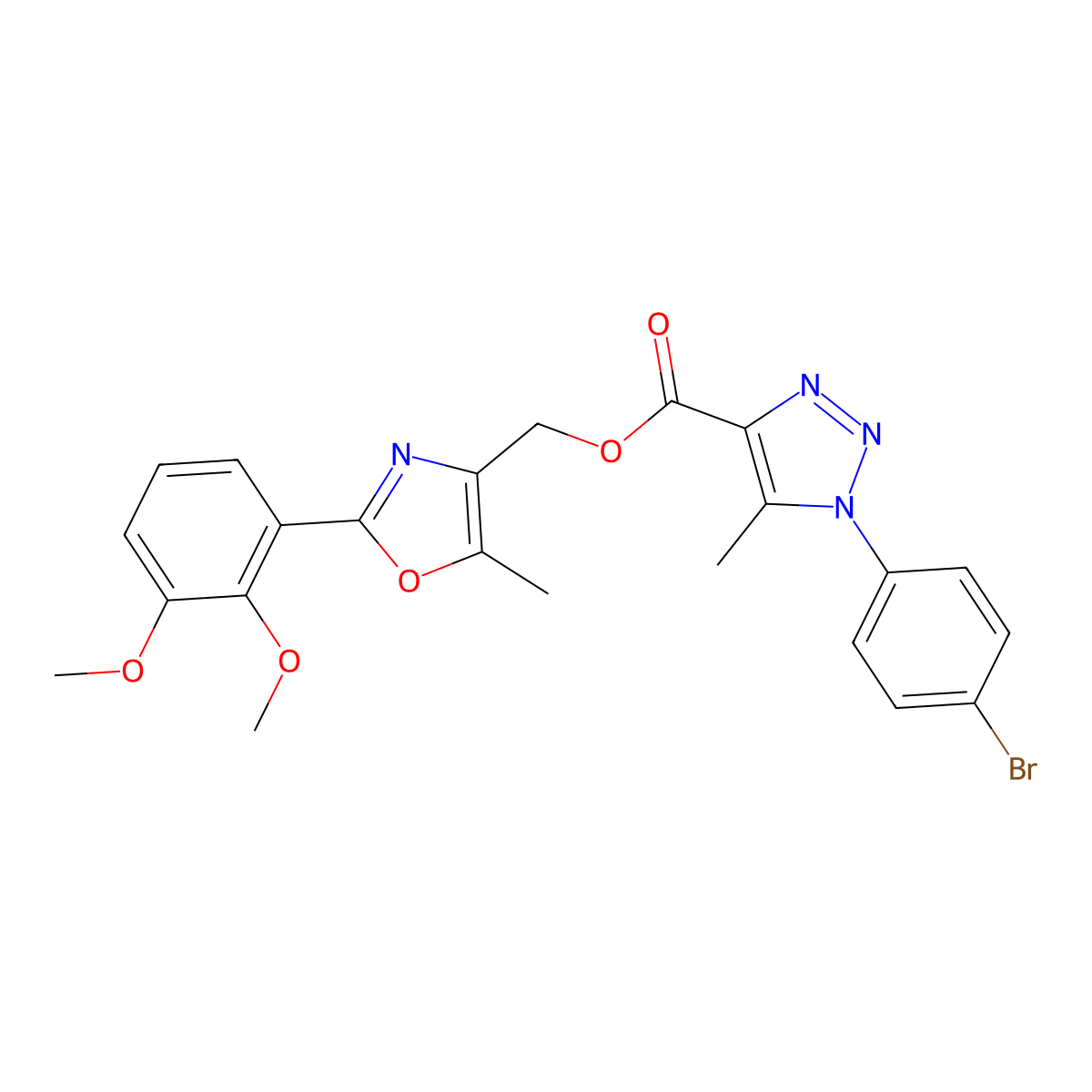 [2-(2,3-dimethoxyphenyl)-5-methyl-1,3-oxazol-4-yl]methyl 1-(4-bromophenyl)-5-methyl-1H-1,2,3-triazole-4-carboxylate molecular structure, CAS 1223818-84-5