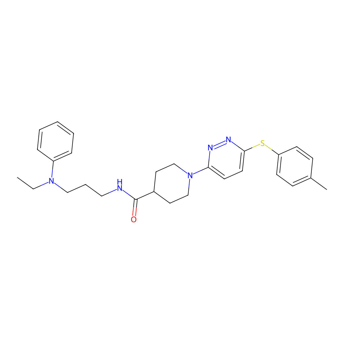 N-(3-(ethyl(phenyl)amino)propyl)-1-(6-(p-tolylthio)pyridazin-3-yl)piperidine-4-carboxamide molecular structure, CAS 1223818-97-0