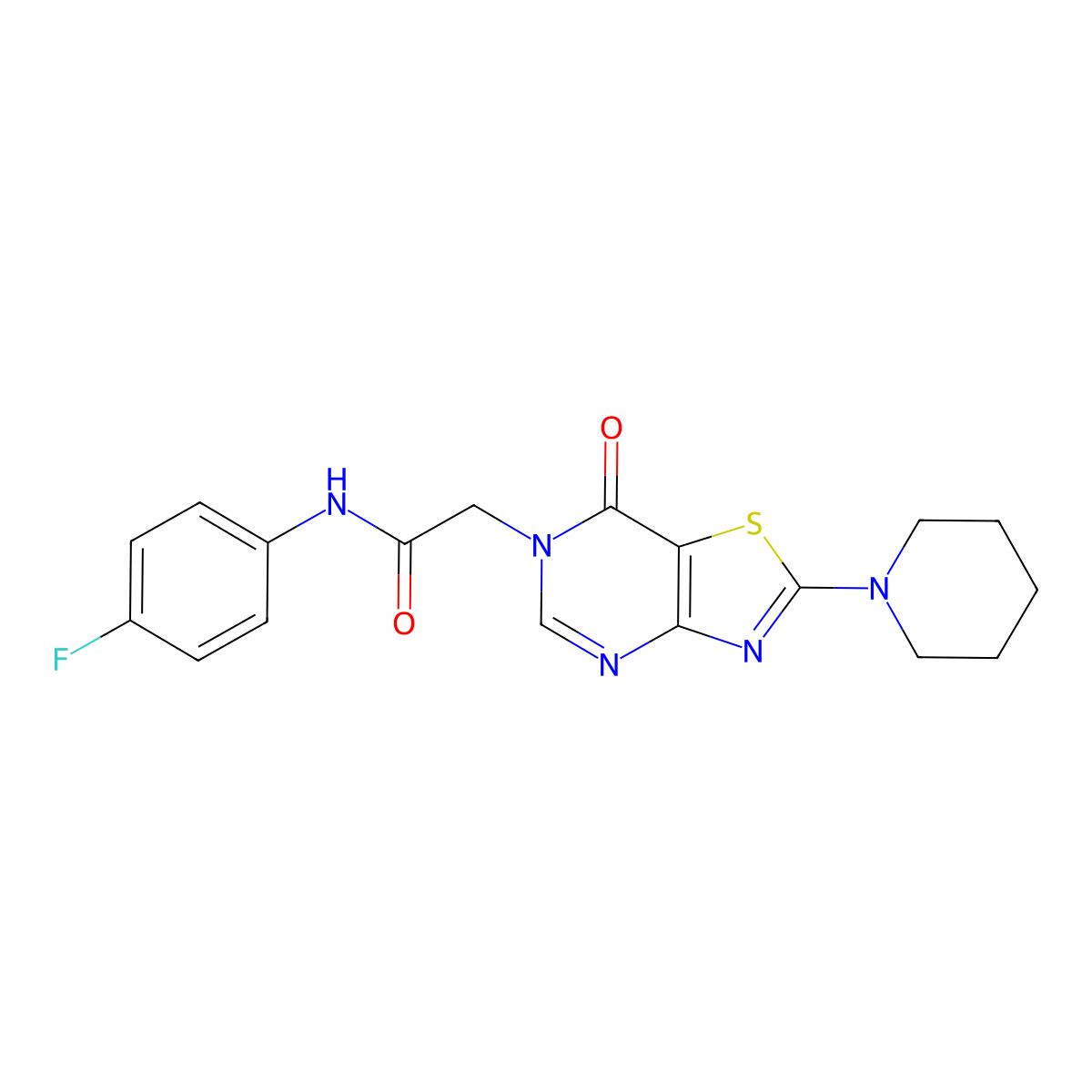 N-(4-fluorophenyl)-2-[7-oxo-2-(piperidin-1-yl)-6H,7H-[1,3]thiazolo[4,5-d]pyrimidin-6-yl]acetamide molecular structure, CAS 1223820-14-1
