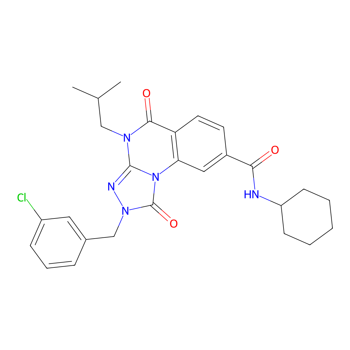 2-(3-chlorobenzyl)-N-cyclohexyl-4-isobutyl-1,5-dioxo-1,2,4,5-tetrahydro-[1,2,4]triazolo[4,3-a]quinazoline-8-carboxamide molecular structure, CAS 1223820-63-0
