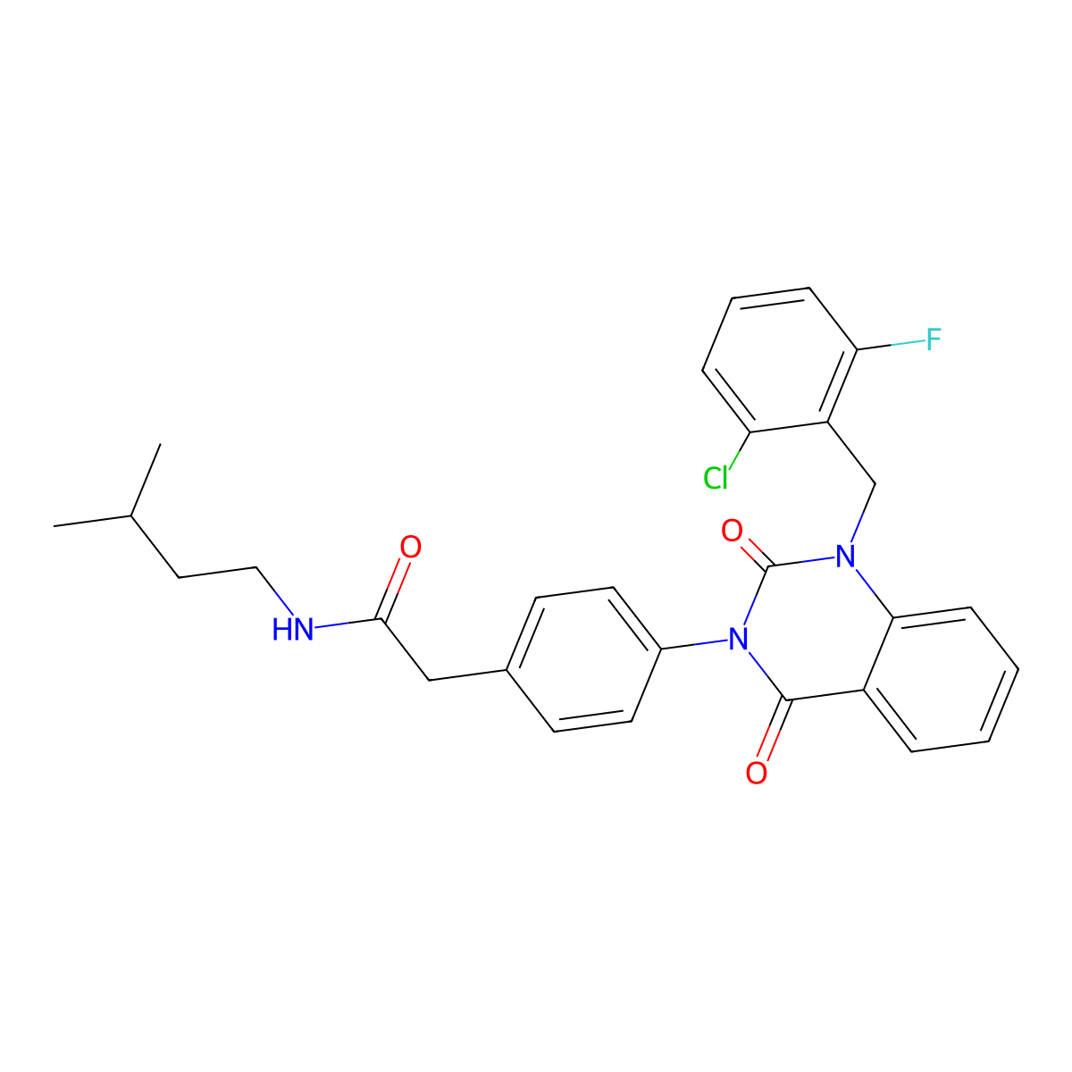 2-(4-(1-(2-chloro-6-fluorobenzyl)-2,4-dioxo-1,2-dihydroquinazolin-3(4H)-yl)phenyl)-N-isopentylacetamide molecular structure, CAS 1223821-15-5