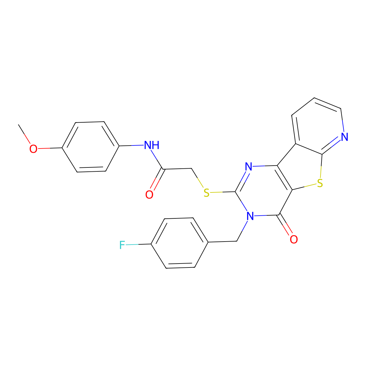 2-({5-[(4-fluorophenyl)methyl]-6-oxo-8-thia-3,5,10-triazatricyclo[7.4.0.0^{2,7}]trideca-1(9),2(7),3,10,12-pentaen-4-yl}sulfanyl)-N-(4-methoxyphenyl)acetamide molecular structure, CAS 1223821-75-7