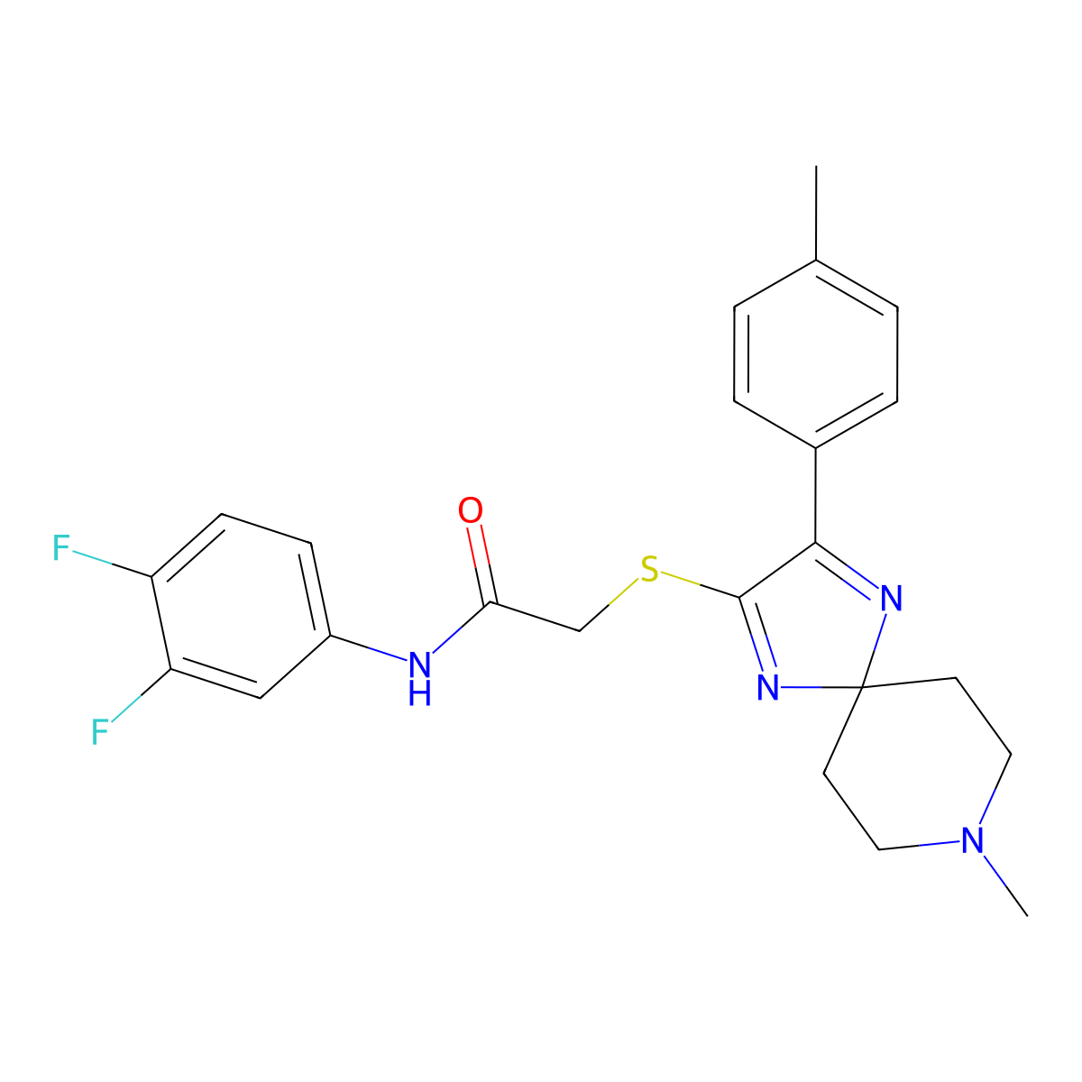 N-(3,4-Difluorophenyl)-2-{[8-methyl-3-(4-methylphenyl)-1,4,8-triazaspiro[4.5]deca-1,3-dien-2-YL]sulfanyl}acetamide molecular structure, CAS 1223821-89-3