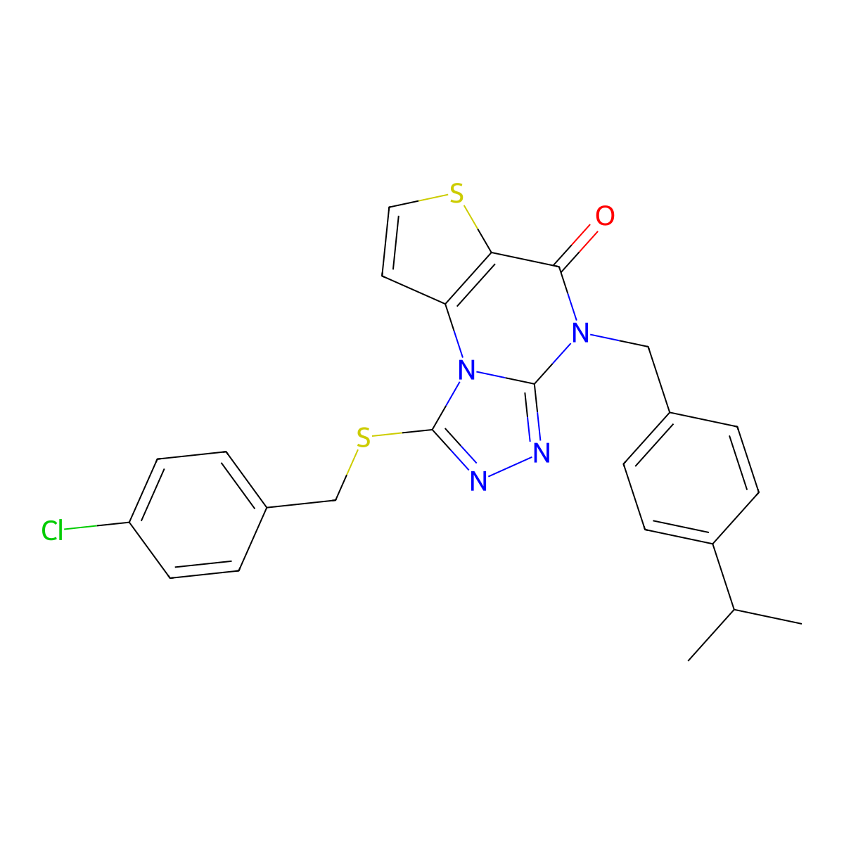 1-((4-chlorobenzyl)thio)-4-(4-isopropylbenzyl)thieno[2,3-e][1,2,4]triazolo[4,3-a]pyrimidin-5(4H)-one molecular structure, CAS 1223822-28-3