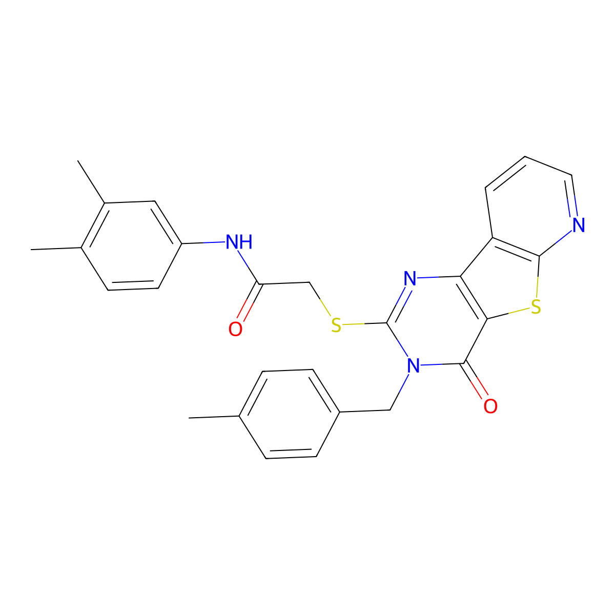 N-(3,4-dimethylphenyl)-2-((3-(4-methylbenzyl)-4-oxo-3,4-dihydropyrido[3',2':4,5]thieno[3,2-d]pyrimidin-2-yl)thio)acetamide molecular structure, CAS 1223822-34-1
