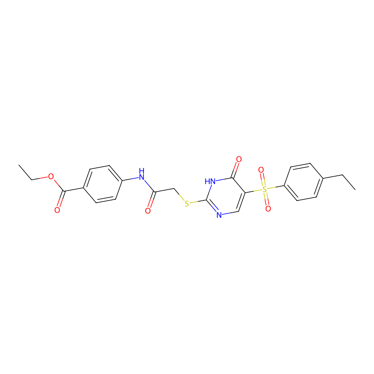 Ethyl 4-{[({5-[(4-ethylphenyl)sulfonyl]-6-oxo-1,6-dihydropyrimidin-2-yl}thio)acetyl]amino}benzoate molecular structure, CAS 1223823-00-4