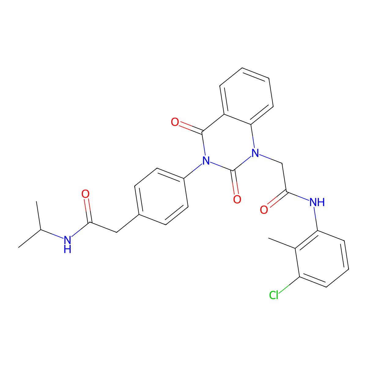 2-[4-(1-{[(3-chloro-2-methylphenyl)carbamoyl]methyl}-2,4-dioxo-1,2,3,4-tetrahydroquinazolin-3-yl)phenyl]-N-(propan-2-yl)acetamide molecular structure, CAS 1223823-72-0