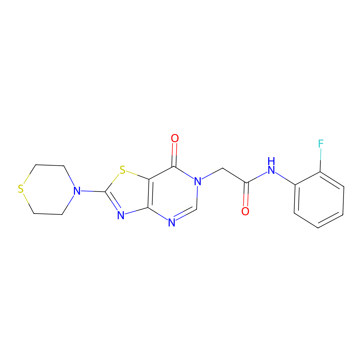 N-(2-fluorophenyl)-2-(7-oxo-2-thiomorpholinothiazolo[4,5-d]pyrimidin-6(7H)-yl)acetamide molecular structure, CAS 1223823-75-3
