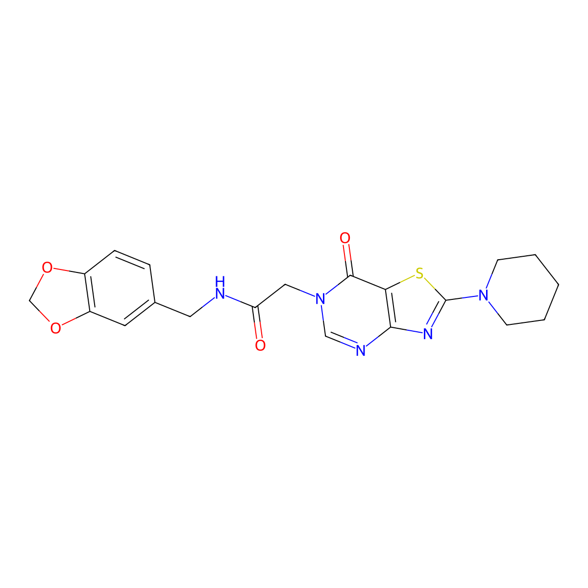 N-(1,3-benzodioxol-5-ylmethyl)-2-[7-oxo-2-(piperidin-1-yl)[1,3]thiazolo[4,5-d]pyrimidin-6(7H)-yl]acetamide molecular structure, CAS 1223826-95-6