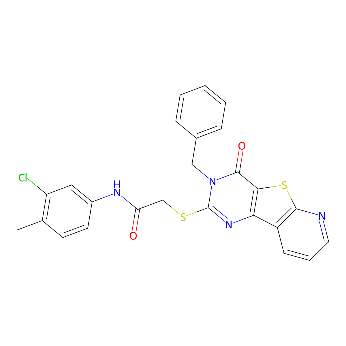 2-({5-benzyl-6-oxo-8-thia-3,5,10-triazatricyclo[7.4.0.0^{2,7}]trideca-1(9),2(7),3,10,12-pentaen-4-yl}sulfanyl)-N-(3-chloro-4-methylphenyl)acetamide molecular structure, CAS 1223829-51-3
