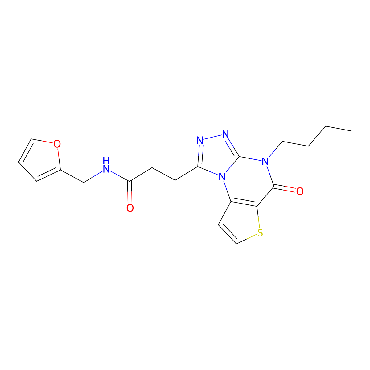 3-{8-butyl-7-oxo-5-thia-1,8,10,11-tetraazatricyclo[7.3.0.0^{2,6}]dodeca-2(6),3,9,11-tetraen-12-yl}-N-[(furan-2-yl)methyl]propanamide molecular structure, CAS 1223830-55-4