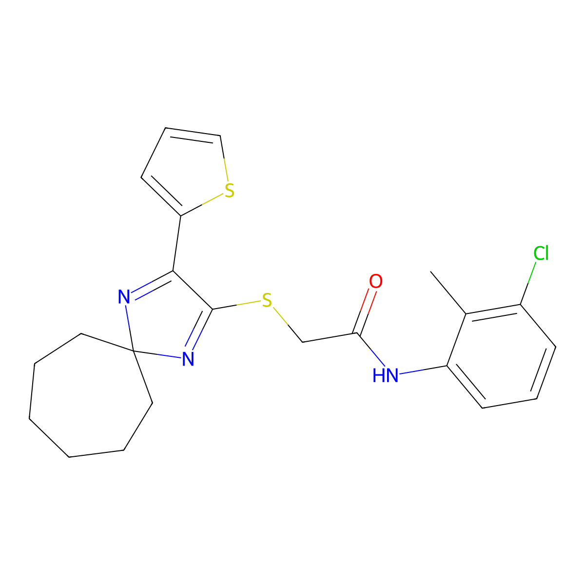 N-(3-chloro-2-methylphenyl)-2-((3-(thiophen-2-yl)-1,4-diazaspiro[4.6]undeca-1,3-dien-2-yl)thio)acetamide molecular structure, CAS 1223831-61-5