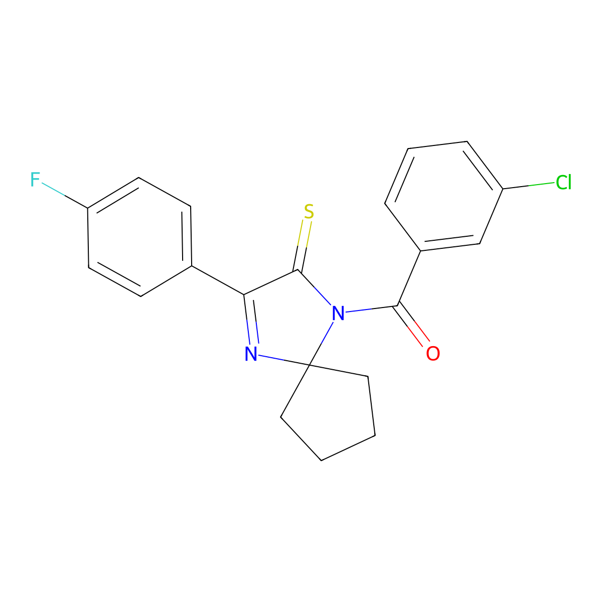 1-(3-Chlorobenzoyl)-3-(4-fluorophenyl)-1,4-diazaspiro[4.4]non-3-ene-2-thione molecular structure, CAS 1223831-75-1