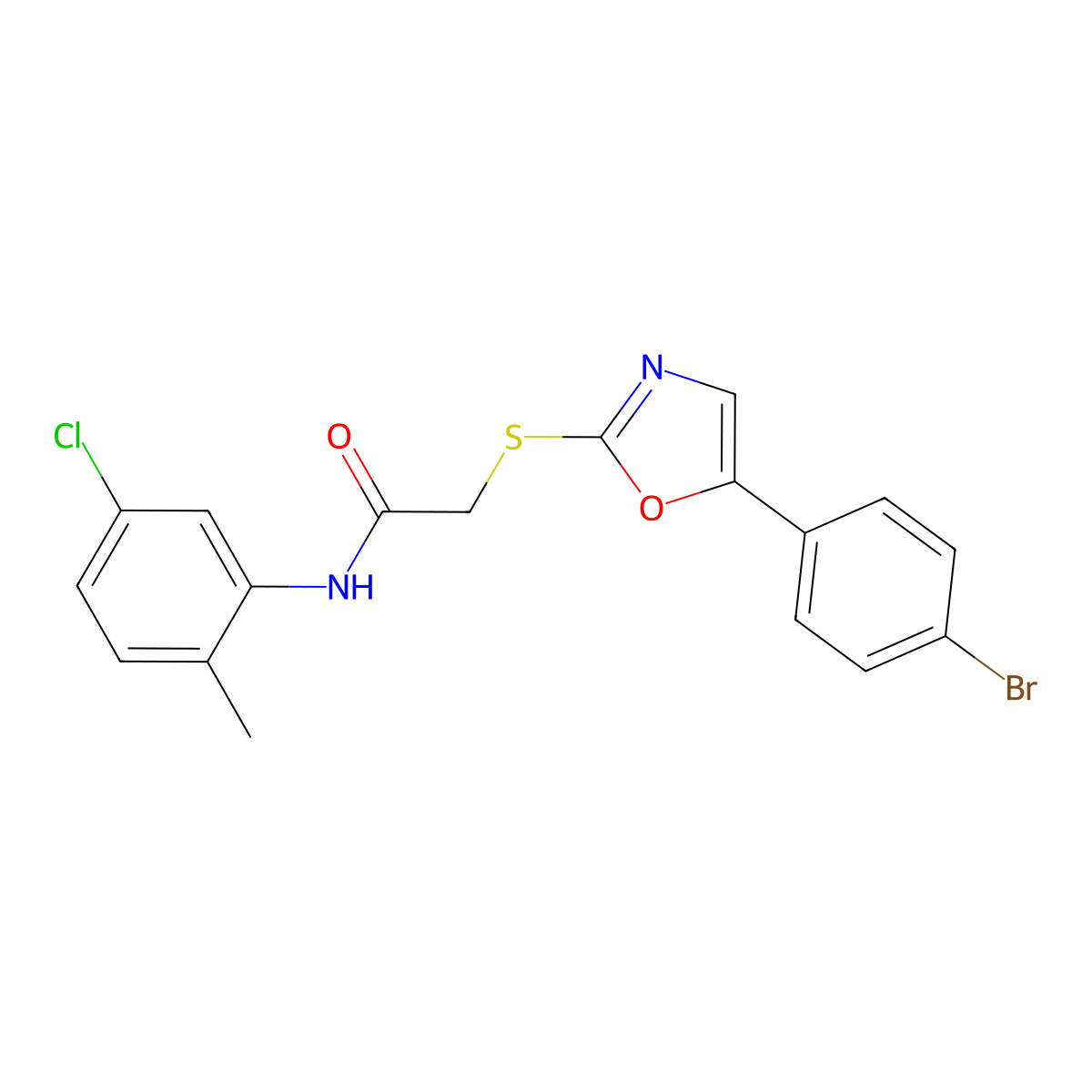 2-((5-(4-bromophenyl)oxazol-2-yl)thio)-N-(5-chloro-2-methylphenyl)acetamide molecular structure, CAS 1223831-95-5
