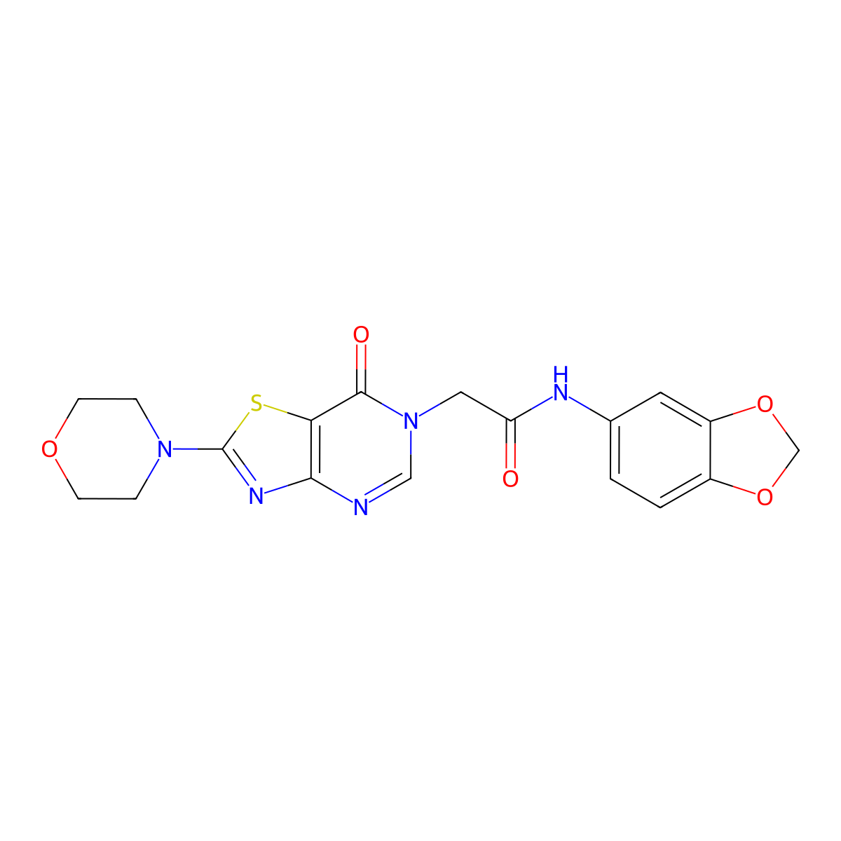 N-(benzo[d][1,3]dioxol-5-yl)-2-(2-morpholino-7-oxothiazolo[4,5-d]pyrimidin-6(7H)-yl)acetamide molecular structure, CAS 1223832-18-5