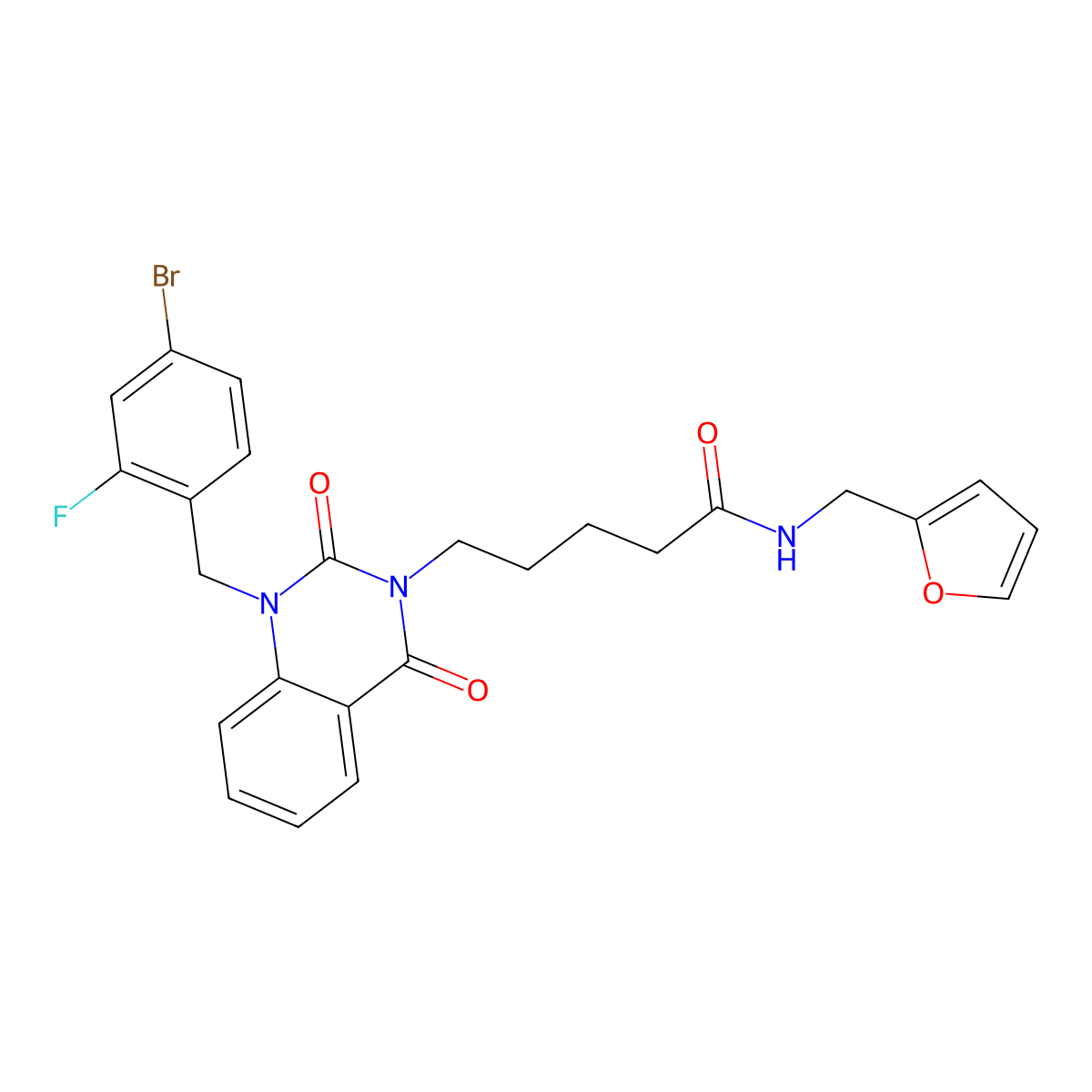 5-{1-[(4-bromo-2-fluorophenyl)methyl]-2,4-dioxo-1,2,3,4-tetrahydroquinazolin-3-yl}-N-[(furan-2-yl)methyl]pentanamide molecular structure, CAS 1223832-34-5