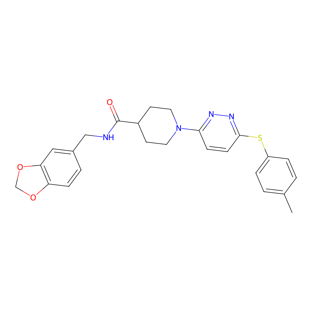 N-(benzo[d][1,3]dioxol-5-ylmethyl)-1-(6-(p-tolylthio)pyridazin-3-yl)piperidine-4-carboxamide molecular structure, CAS 1223832-94-7