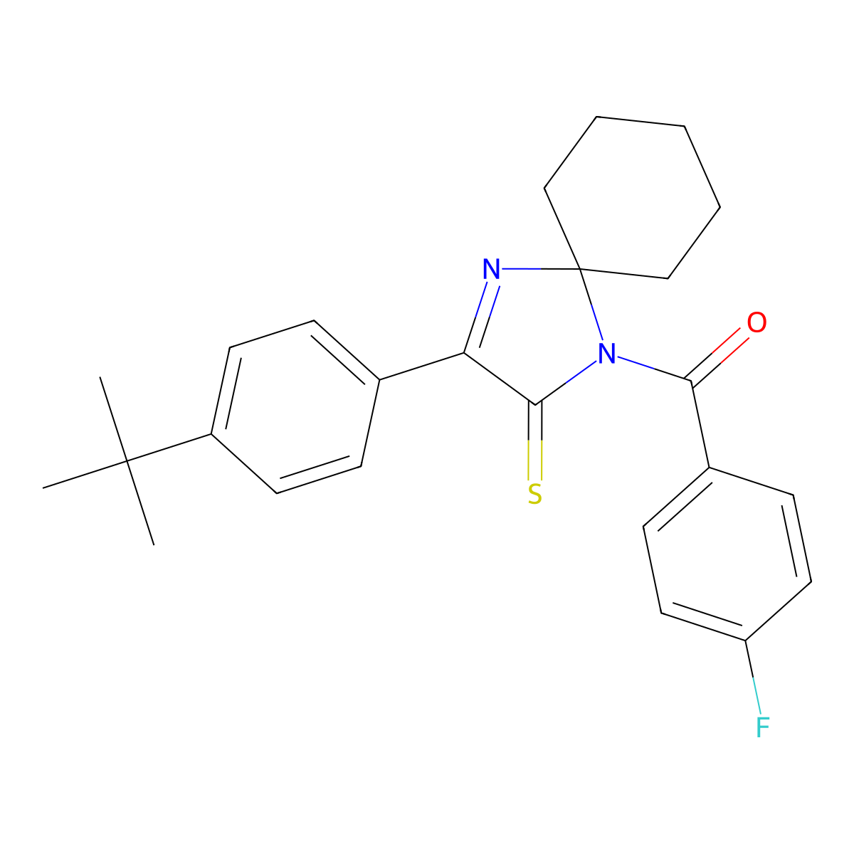 3-(4-Tert-butylphenyl)-1-(4-fluorobenzoyl)-1,4-diazaspiro[4.5]dec-3-ene-2-thione molecular structure, CAS 1223833-88-2