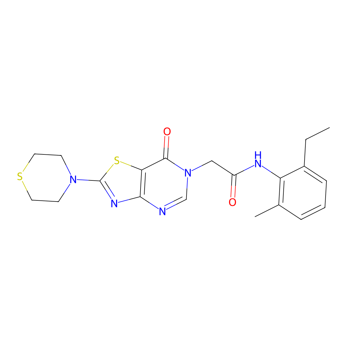 N-(2-ethyl-6-methylphenyl)-2-(7-oxo-2-thiomorpholinothiazolo[4,5-d]pyrimidin-6(7H)-yl)acetamide molecular structure, CAS 1223834-91-0
