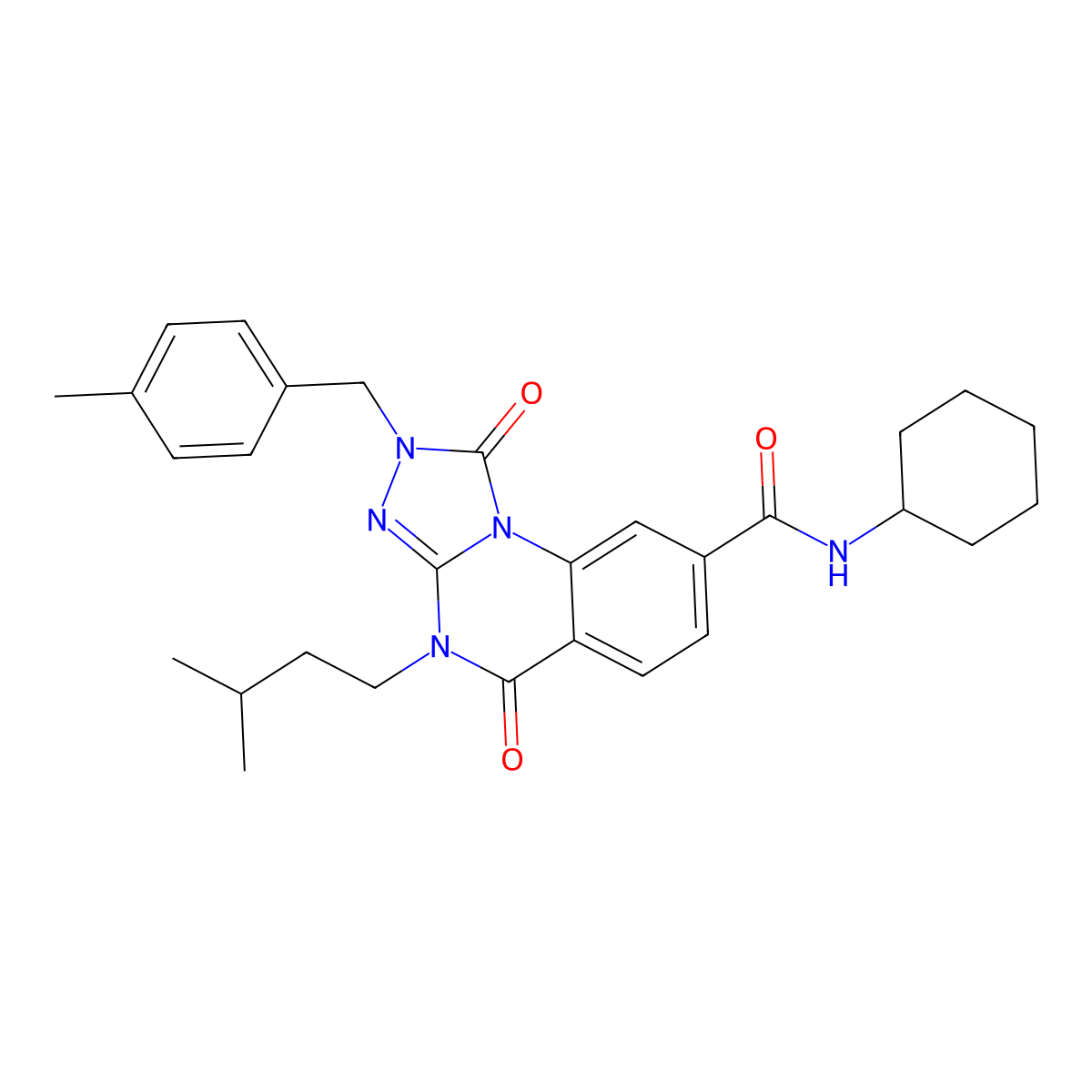 N-cyclohexyl-2-(4-methylbenzyl)-4-(3-methylbutyl)-1,5-dioxo-1,2,4,5-tetrahydro[1,2,4]triazolo[4,3-a]quinazoline-8-carboxamide molecular structure, CAS 1223835-58-2